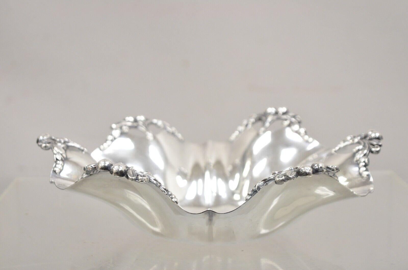 Vintage Victorian Silver Plated Handkerchief Candy Dish Fruit Bowl Berry Design For Sale 7