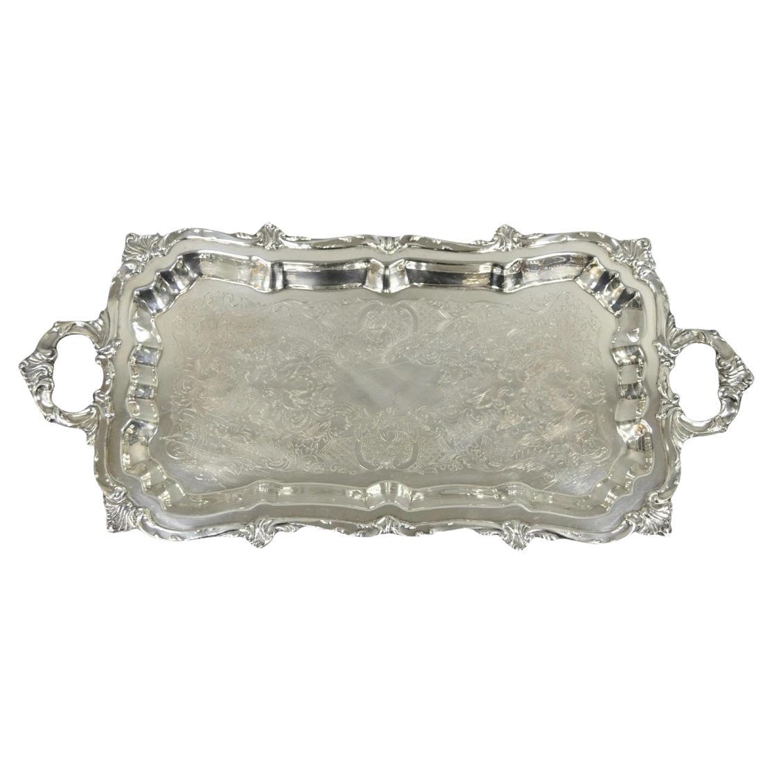 Vassoio da bar con piedi stretti placcato in argento vintage con maniglie di Eton