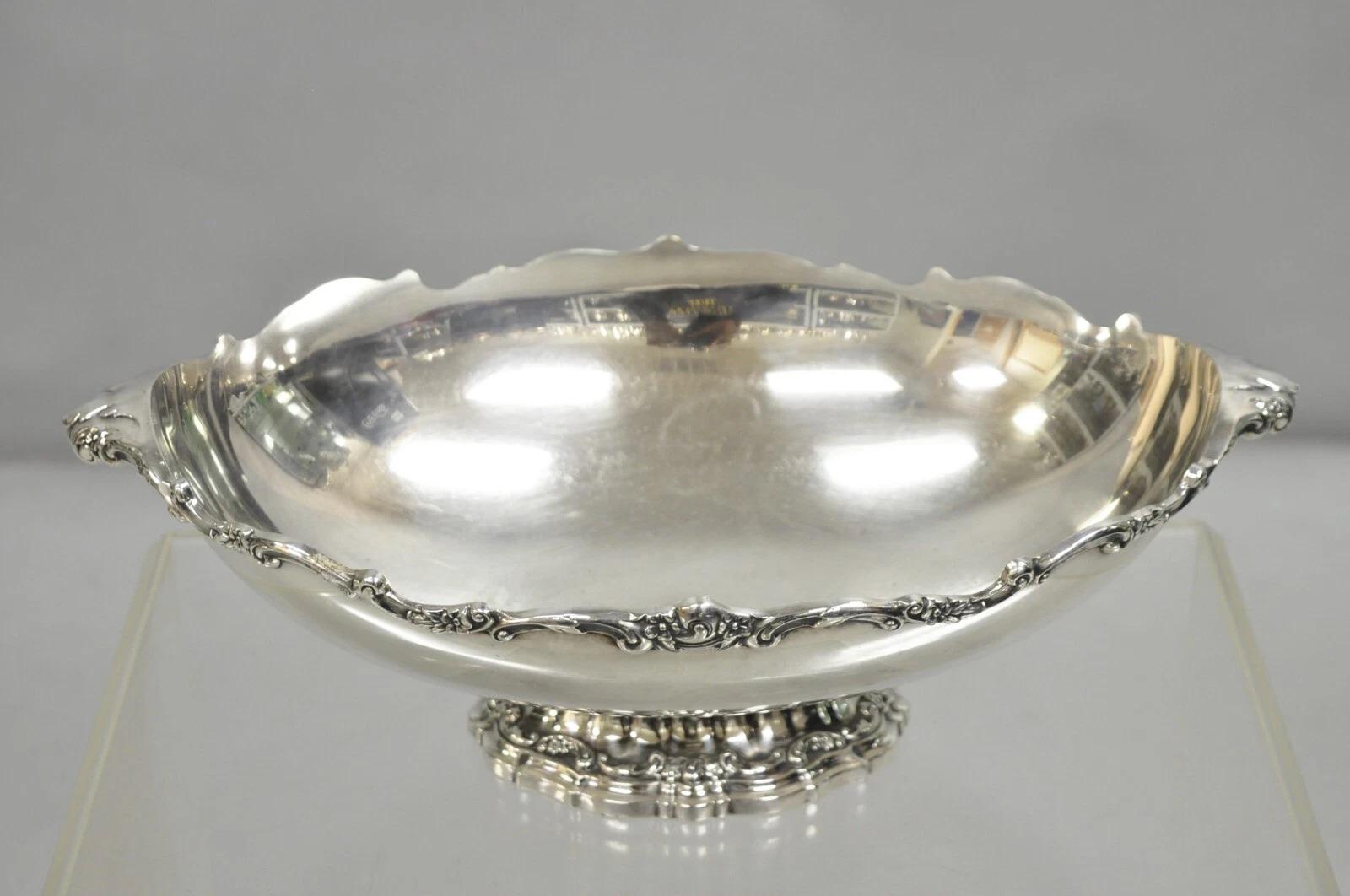 Vintage Victorian Silver Plated Oval Pedestal Centerpiece Fruit Bowl By Lunt For Sale 6