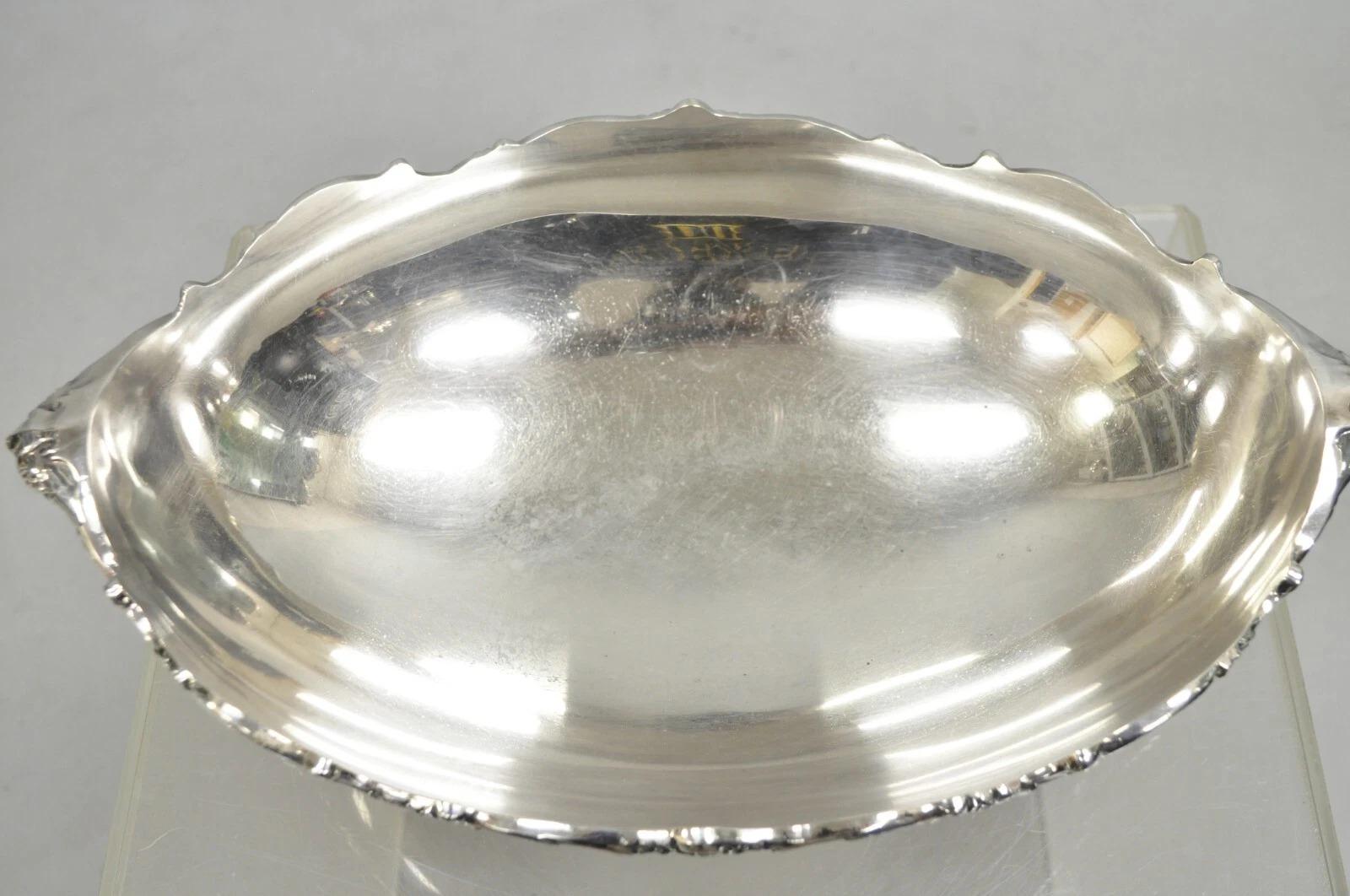 Vintage Victorian Silver Plated Oval Pedestal Centerpiece Fruit Bowl By Lunt For Sale 1