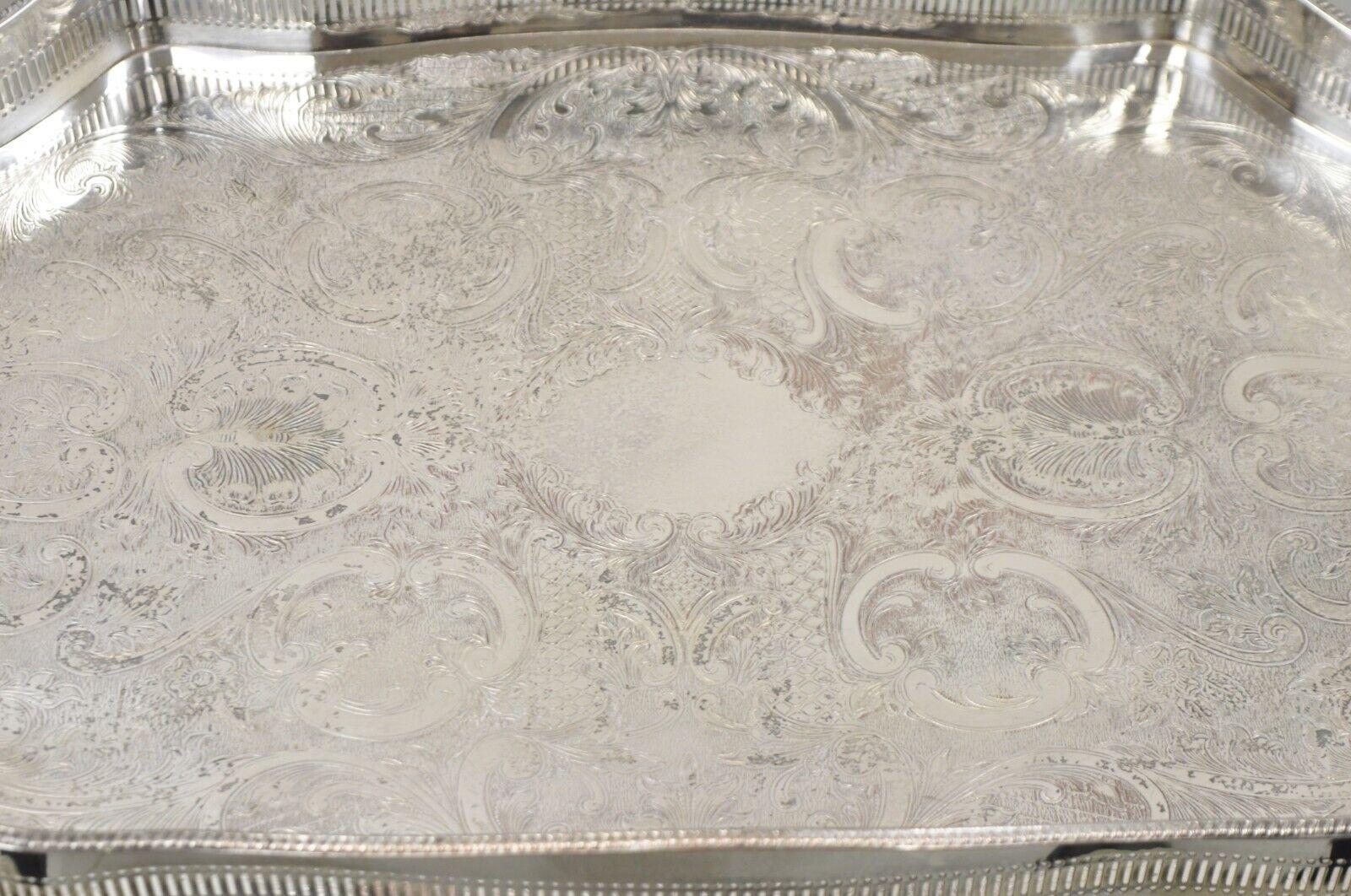 Vintage Victorian Silver Plated Pierced Gallery Scalloped Serving Platter Tray In Good Condition In Philadelphia, PA