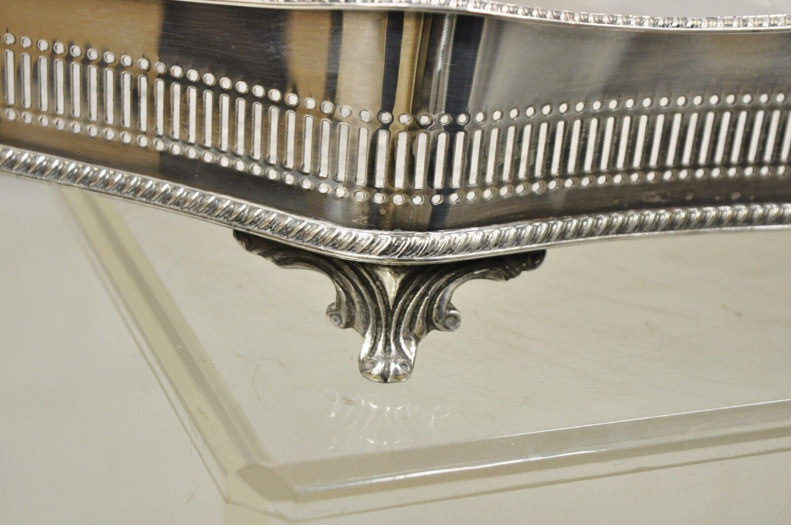 Vintage Victorian Silver Plated Pierced Gallery Scalloped Serving Platter Tray 1