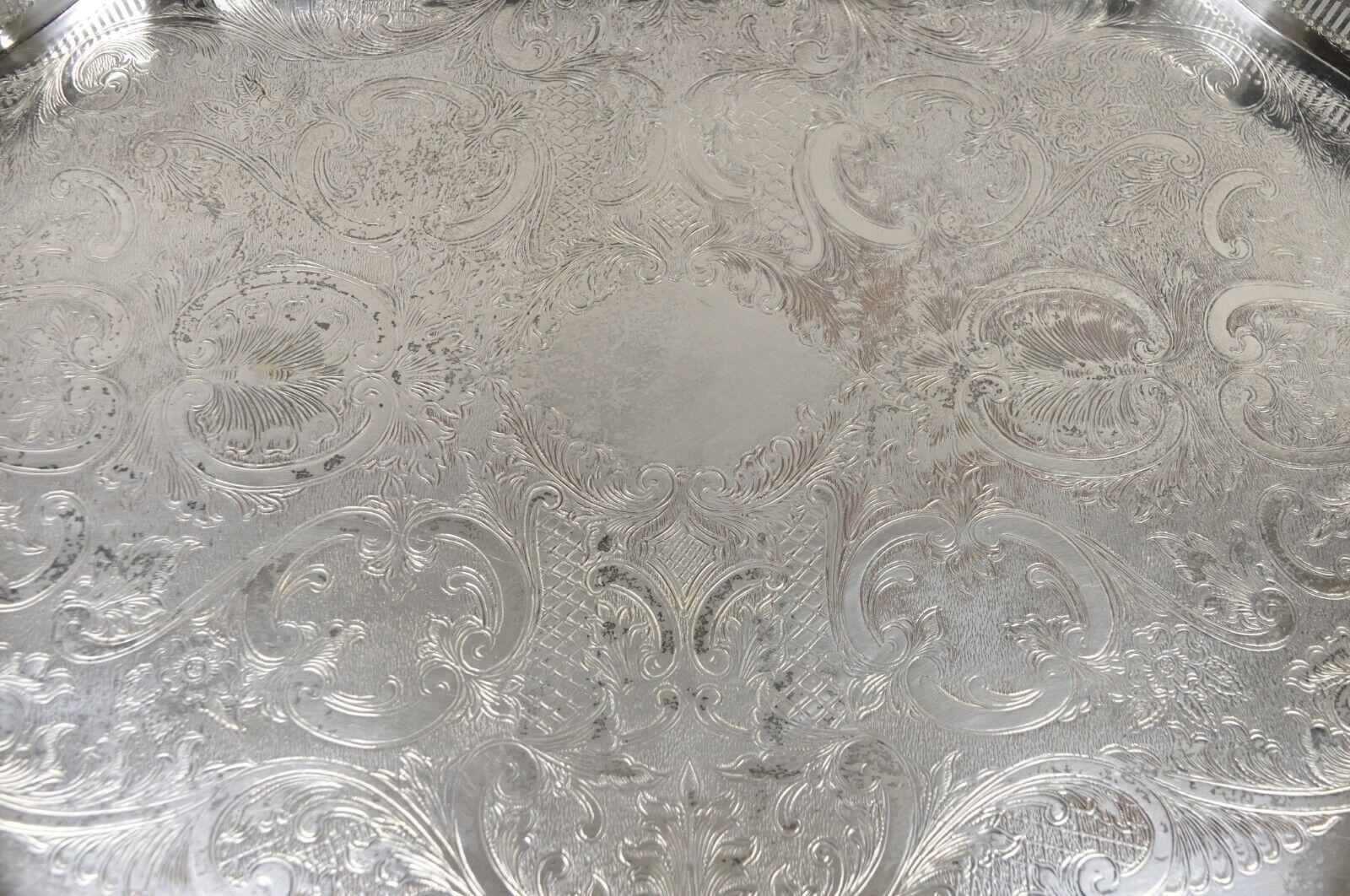 Vintage Victorian Silver Plated Pierced Gallery Scalloped Serving Platter Tray 2