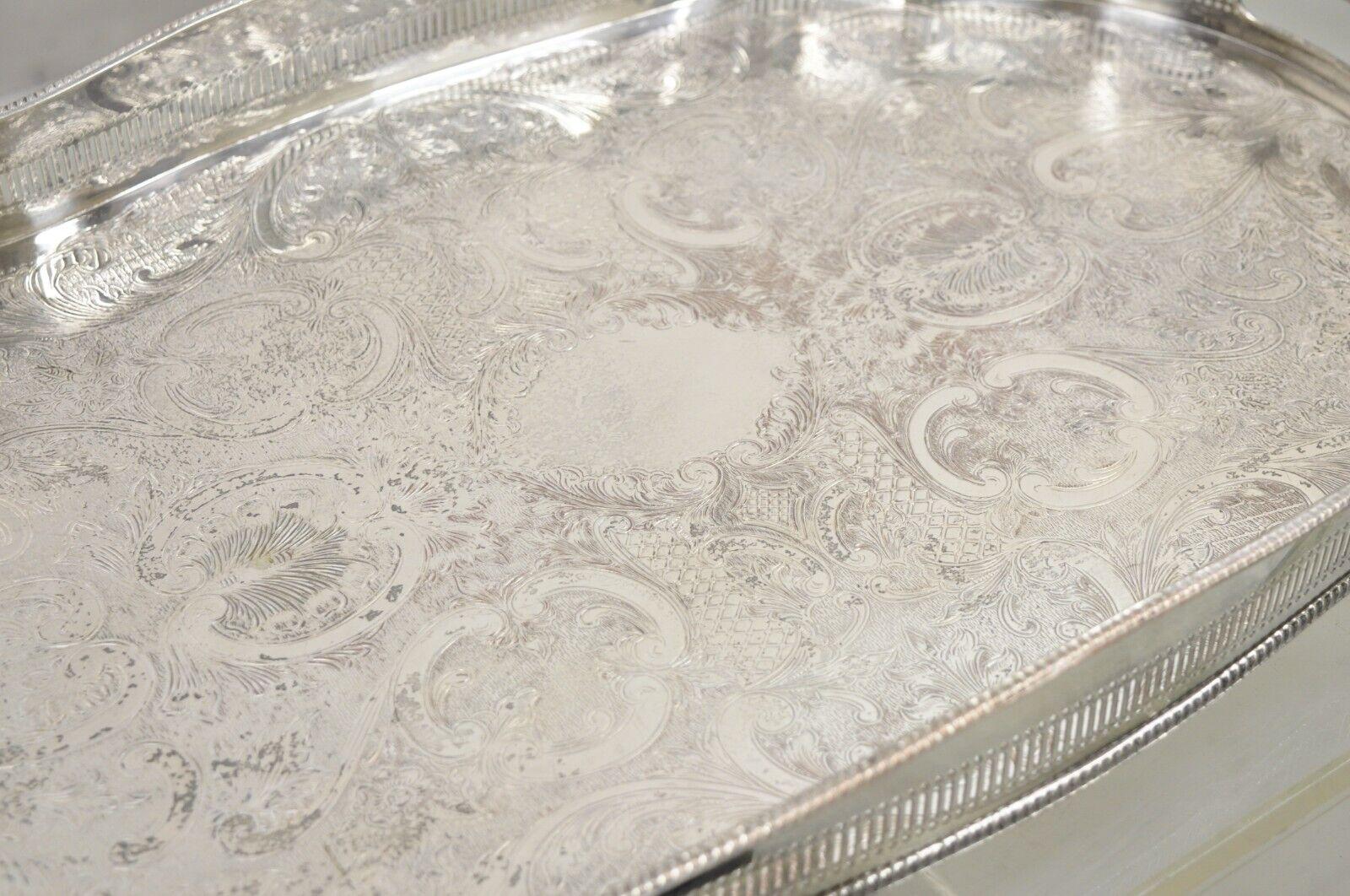 Vintage Victorian Silver Plated Pierced Gallery Scalloped Serving Platter Tray 4