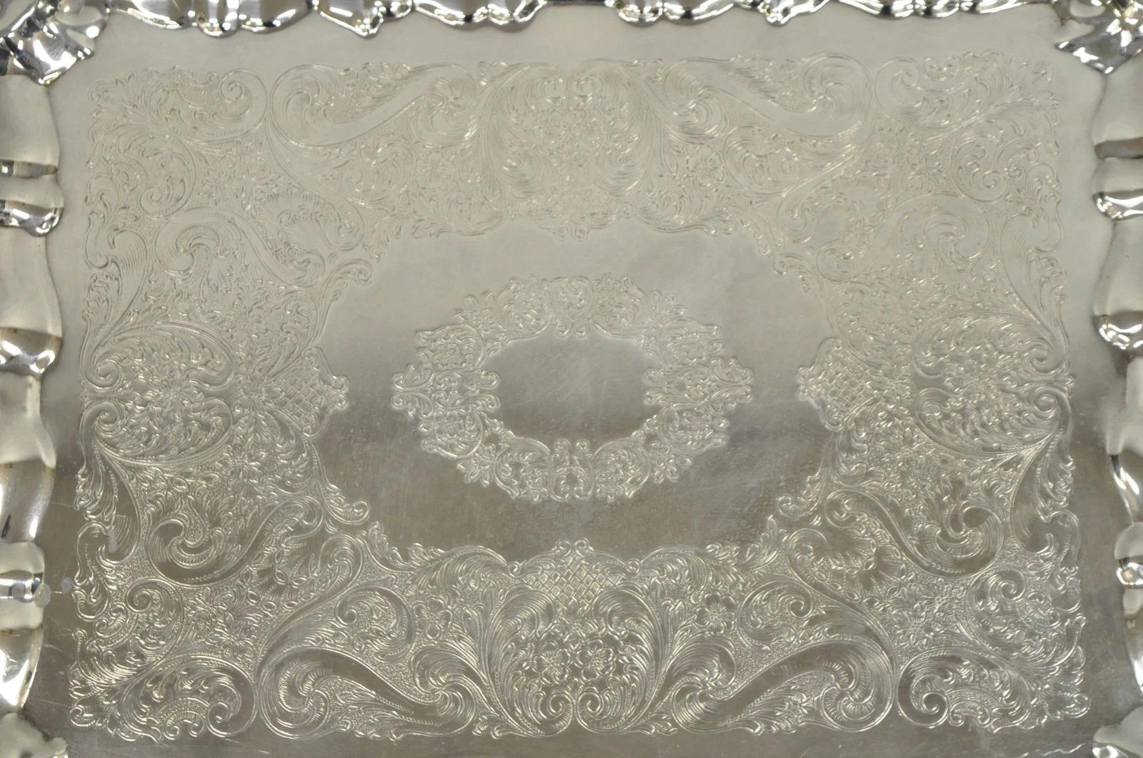 Sconosciuto Vassoio da bar d'epoca vittoriano placcato in argento a due manici rettangolari con piedini in vendita