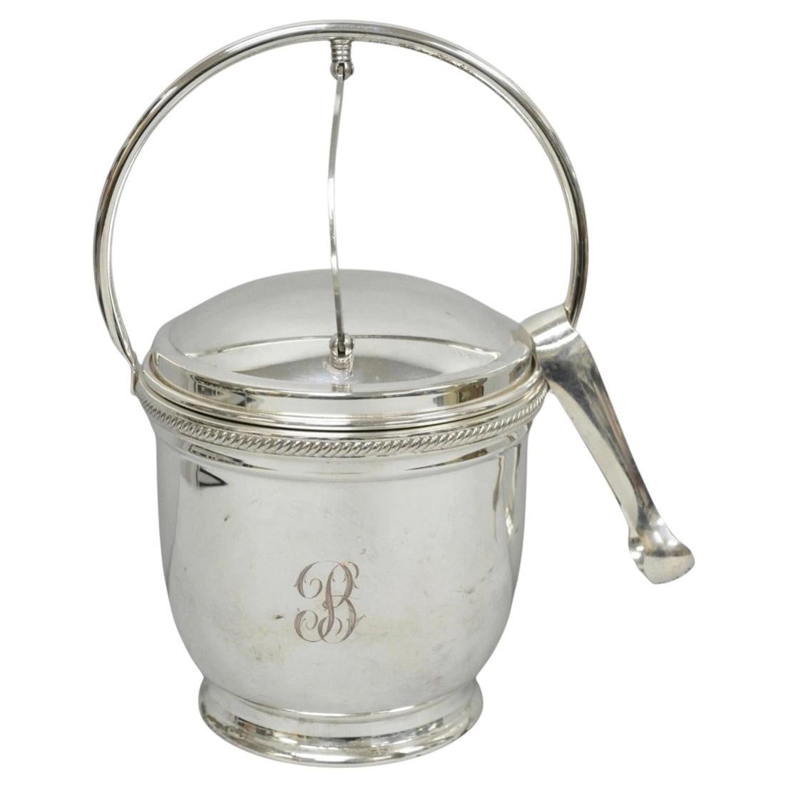Vintage Victorian Silver Plated Reticulating Hinge Ice Bucket w/ "B" Monogram For Sale