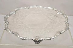 Vintage Victorian Silver Plated Round Scalloped Edge Dish Serving Platter Tray