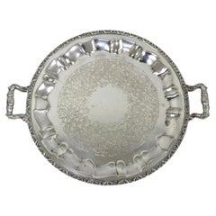Vintage Victorian Silver Plated Round Twin Handle Bar Serving Platter Tray