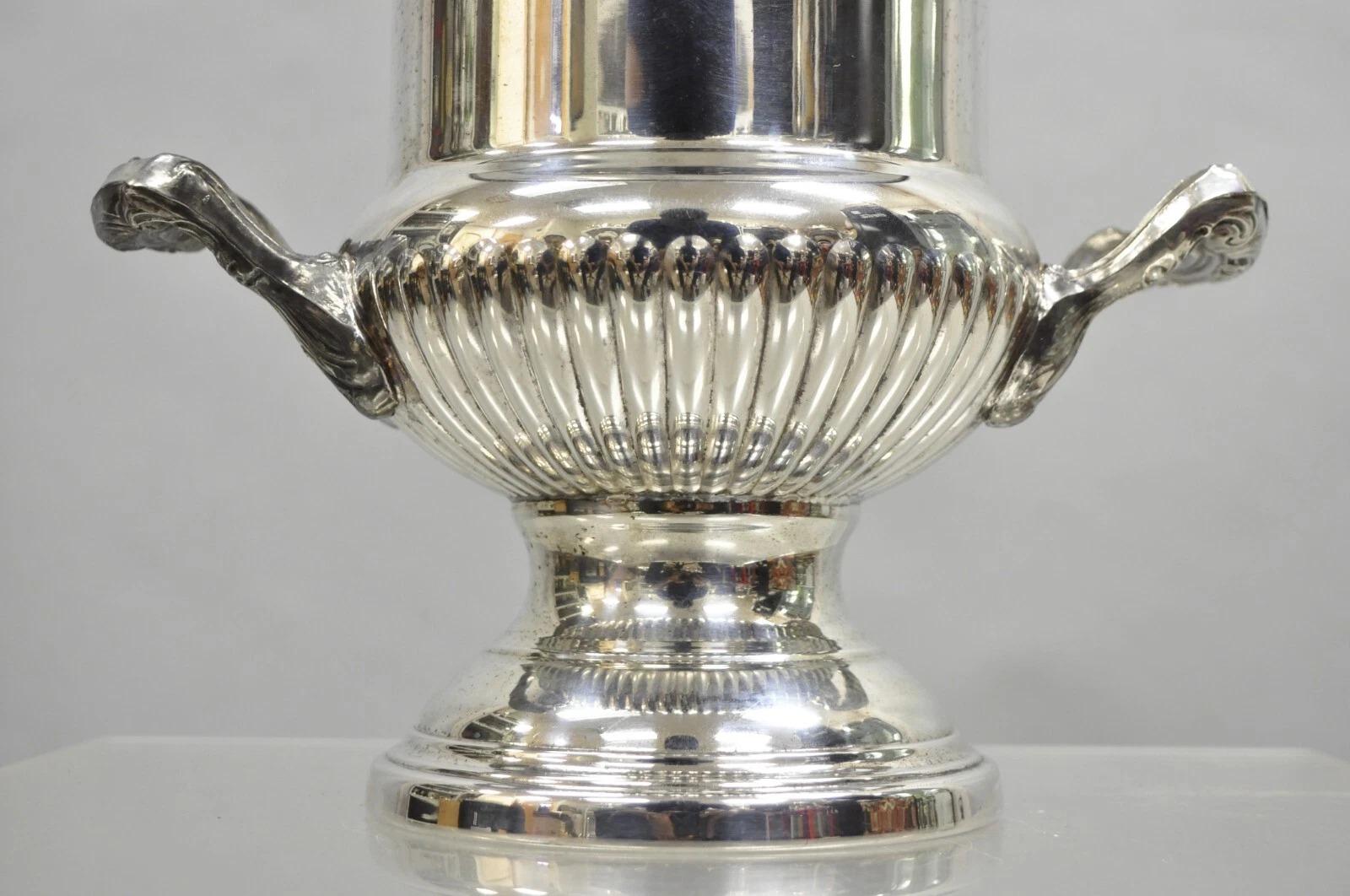 Vintage Victorian Silver Plated Trophy Cup Champagne Wine Chiller Ice Bucket In Good Condition For Sale In Philadelphia, PA