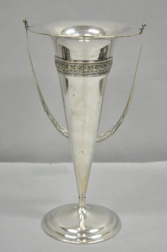 Vintage Victorian Silver Plated Trumpet Flower Vase with Reticulated Handle