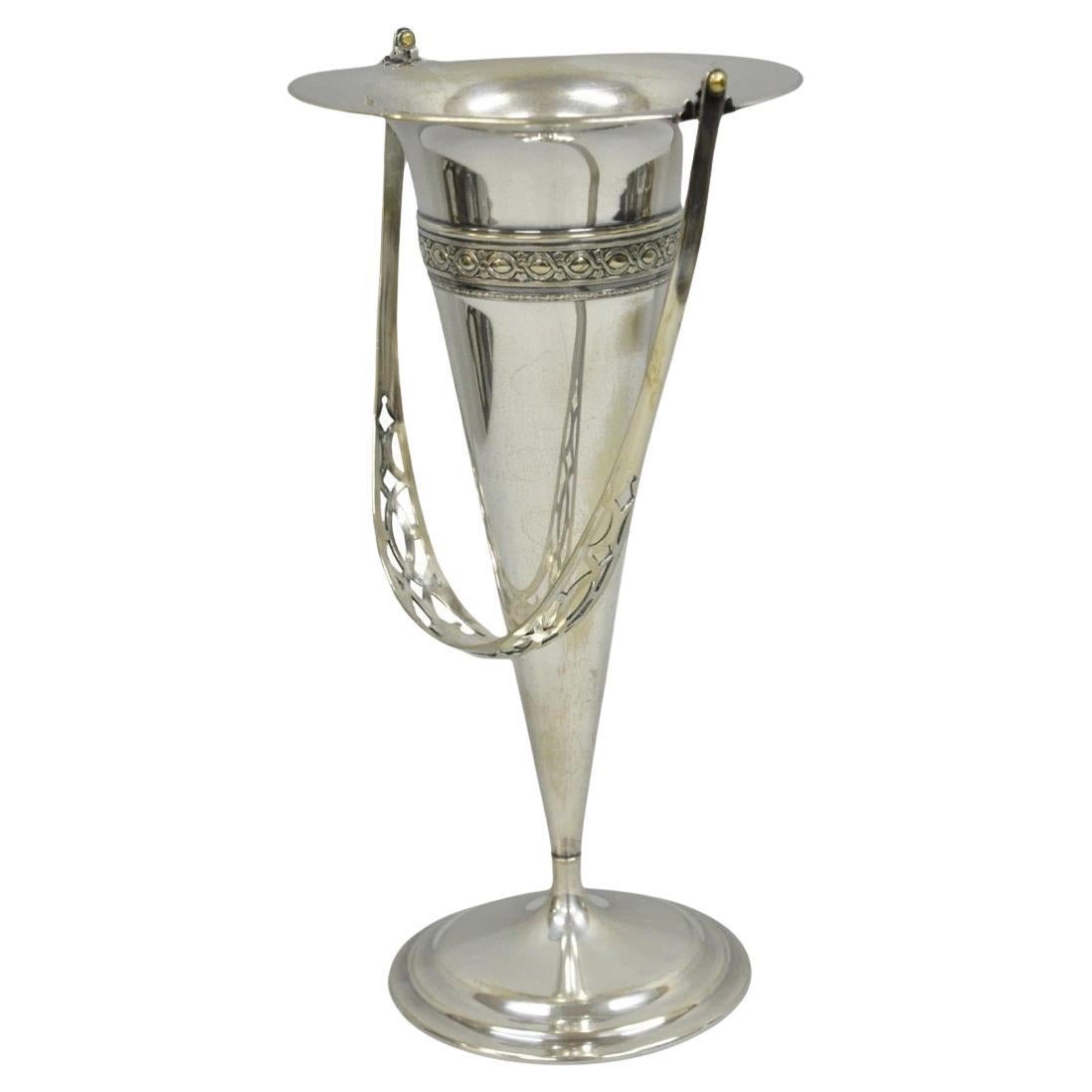 Vintage Victorian Silver Plated Trumpet Flower Vase with Reticulated Handle