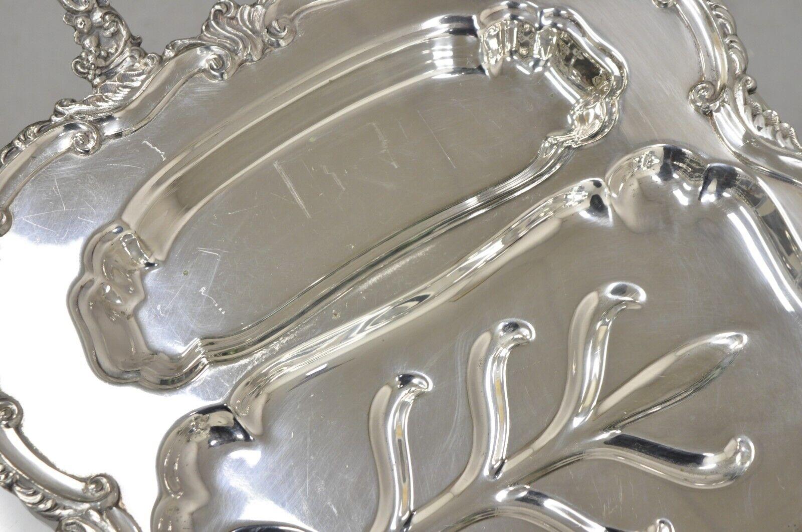 Vintage Victorian Silver Plated Twin Handle Meat Cutlery Serving Platter Tray For Sale 3