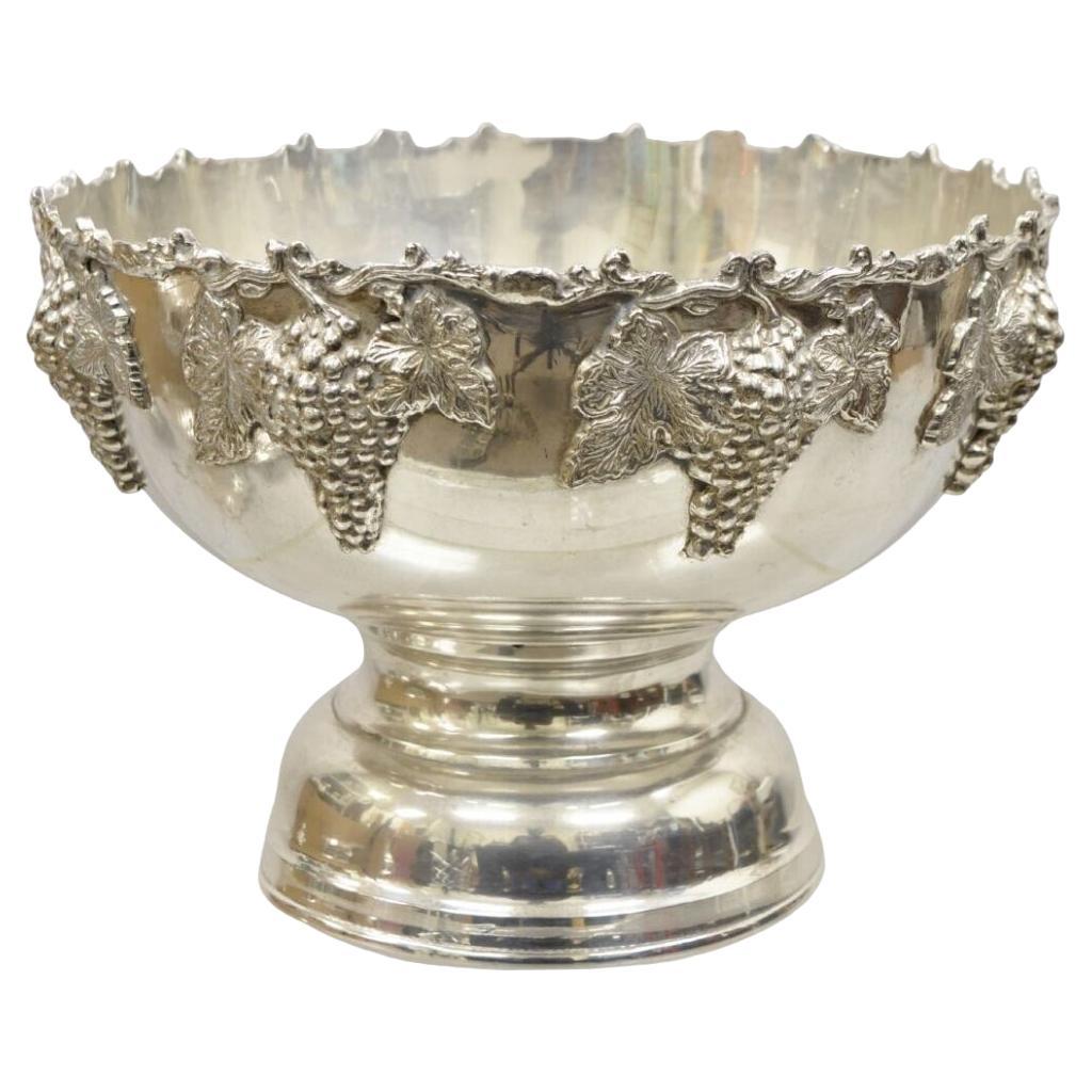 Vintage Victorian Style 15.5" Round Silver Plated Grapevine Small Punch Bowl