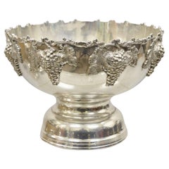 Retro Victorian Style 15.5" Round Silver Plated Grapevine Small Punch Bowl