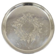 Retro Victorian Style 17.5" Round Floral Etched Serving Platter Tray. Circa Mi