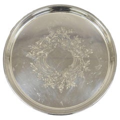 Vintage Victorian Style 17.5" Round Floral Etched Serving Platter Tray. Circa Mi