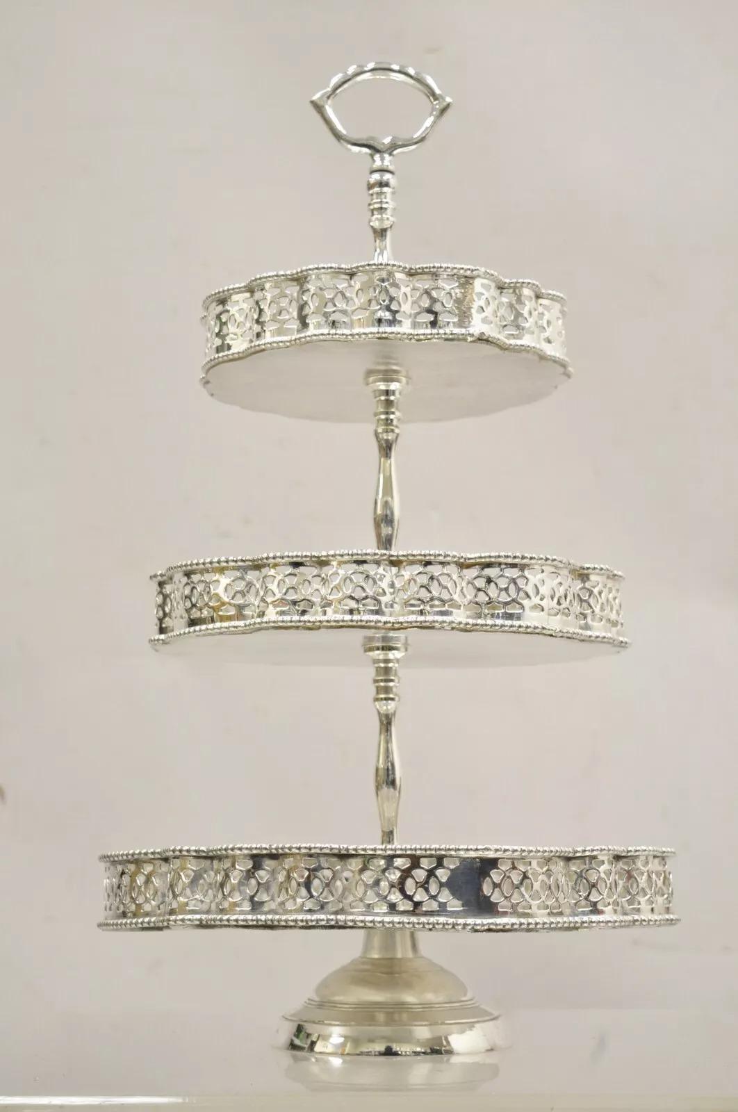 Vintage Victorian Style 3 Tier Silver Plated Pastry Display Cake Stand 5