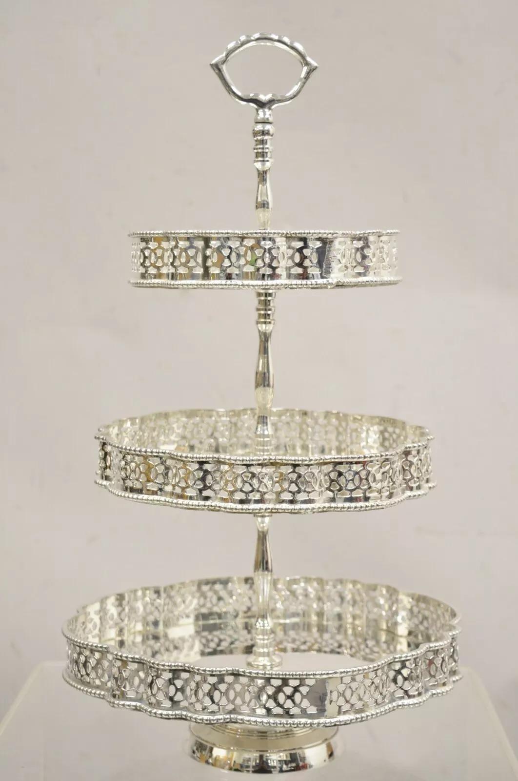 Unknown Vintage Victorian Style 3 Tier Silver Plated Pastry Display Cake Stand