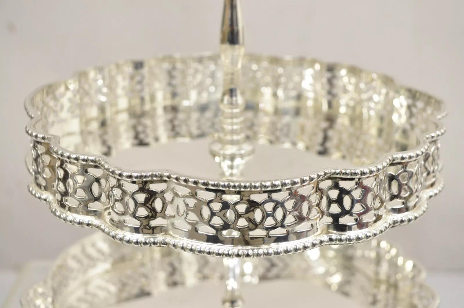 Vintage Victorian Style 3 Tier Silver Plated Pastry Display Cake Stand In Good Condition In Philadelphia, PA