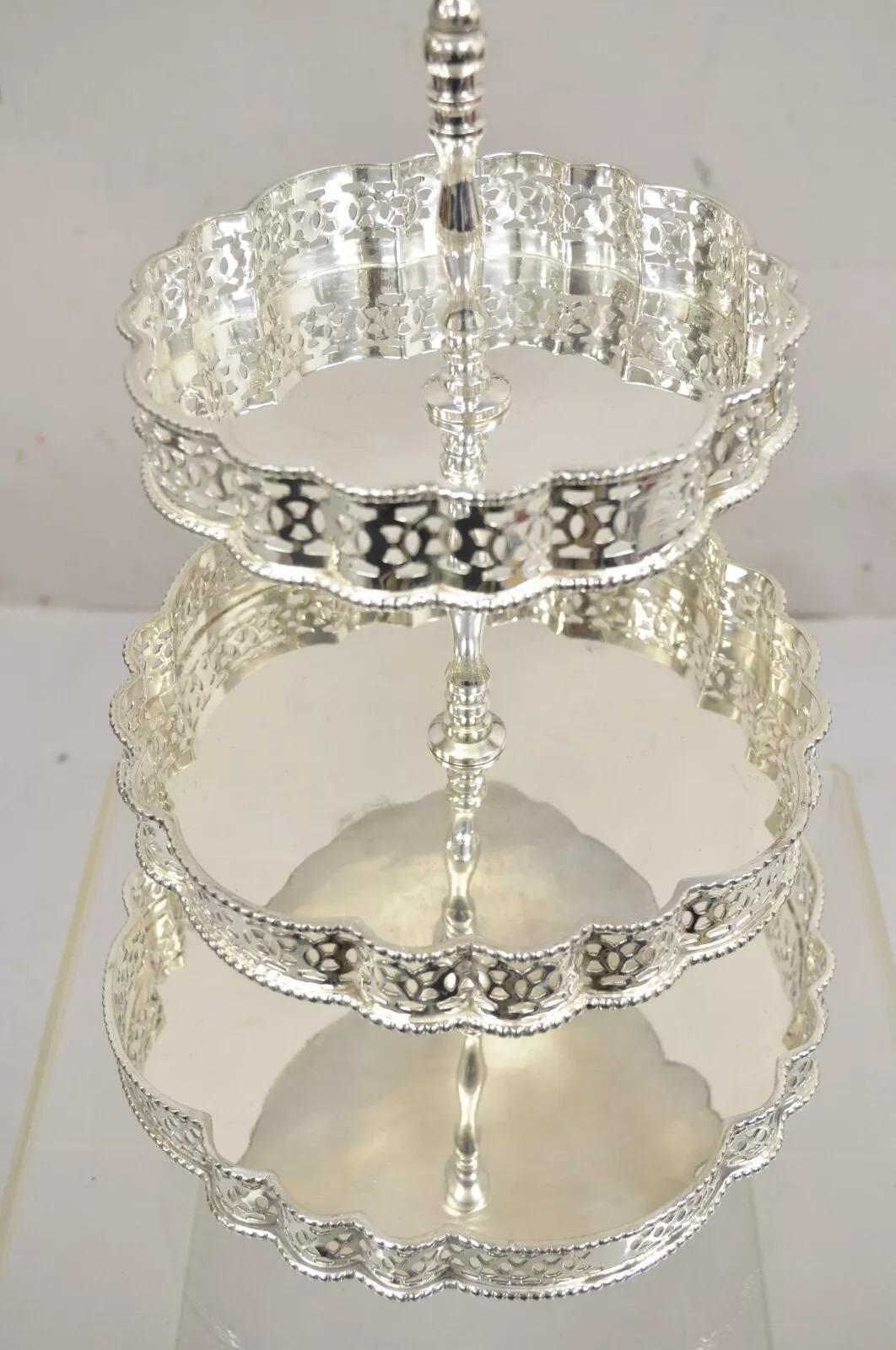 Vintage Victorian Style 3 Tier Silver Plated Pastry Display Cake Stand 1