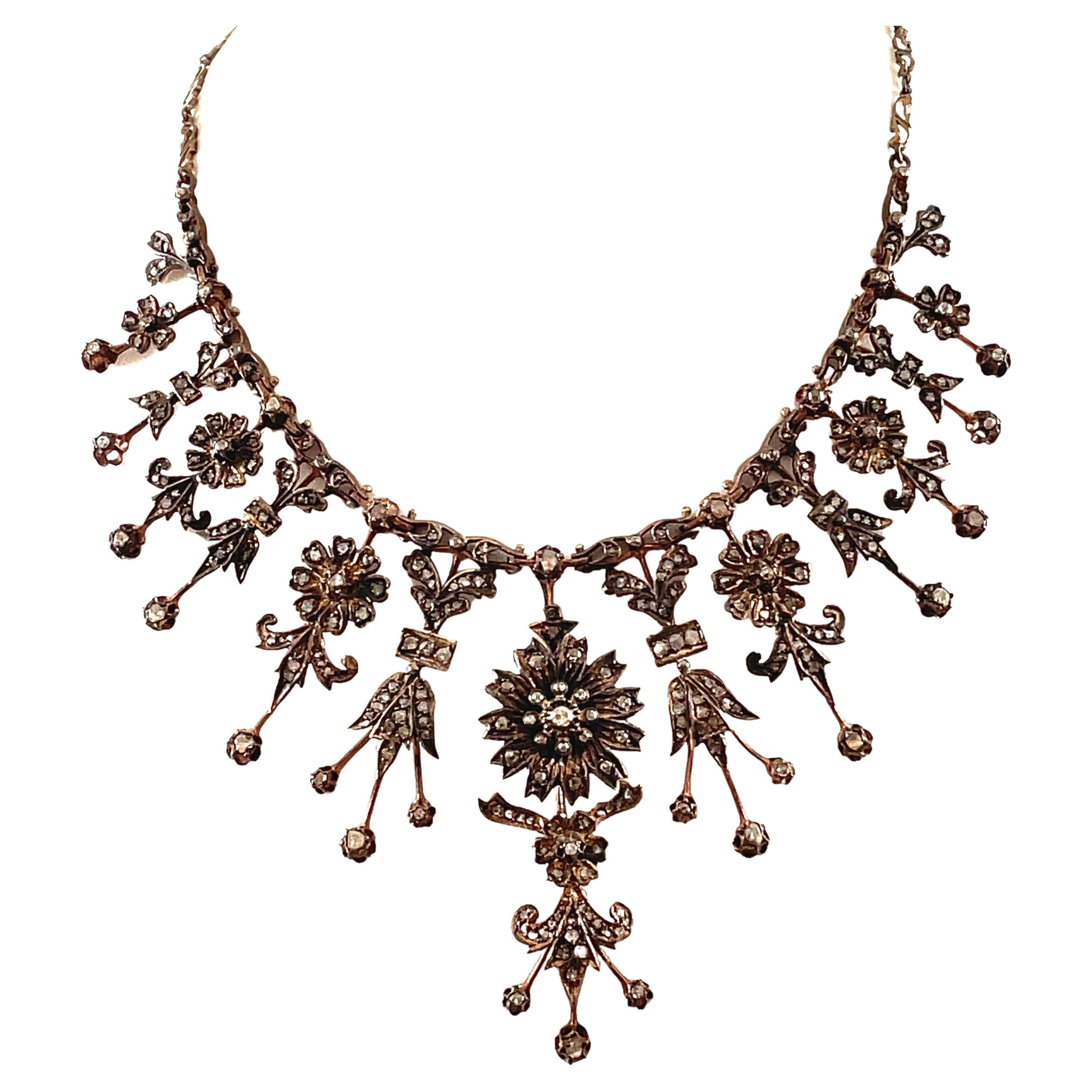 Halskette im viktorianischen Stil mit Diamanttropfen im Rosenschliff, ca. 11 Karat