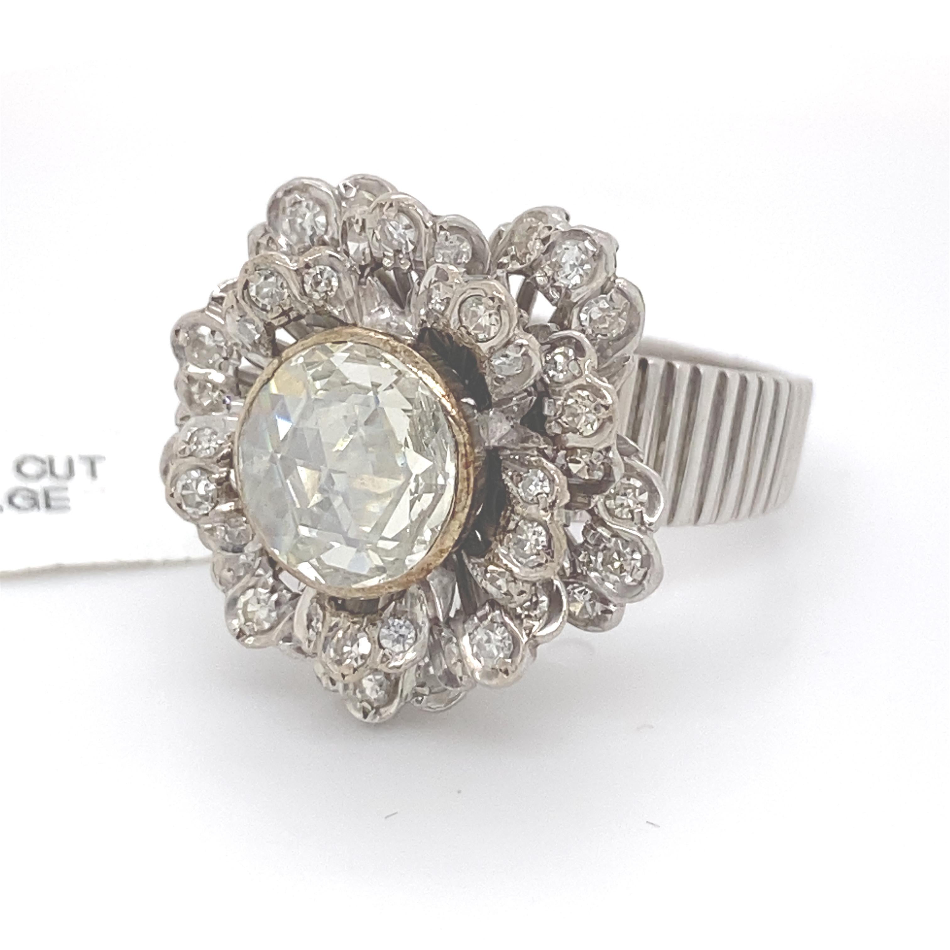 Vintage Victorian Style Apx 2.75 Carat Rose Cut Diamond Ring with Halo In Good Condition In BEVERLY HILLS, CA