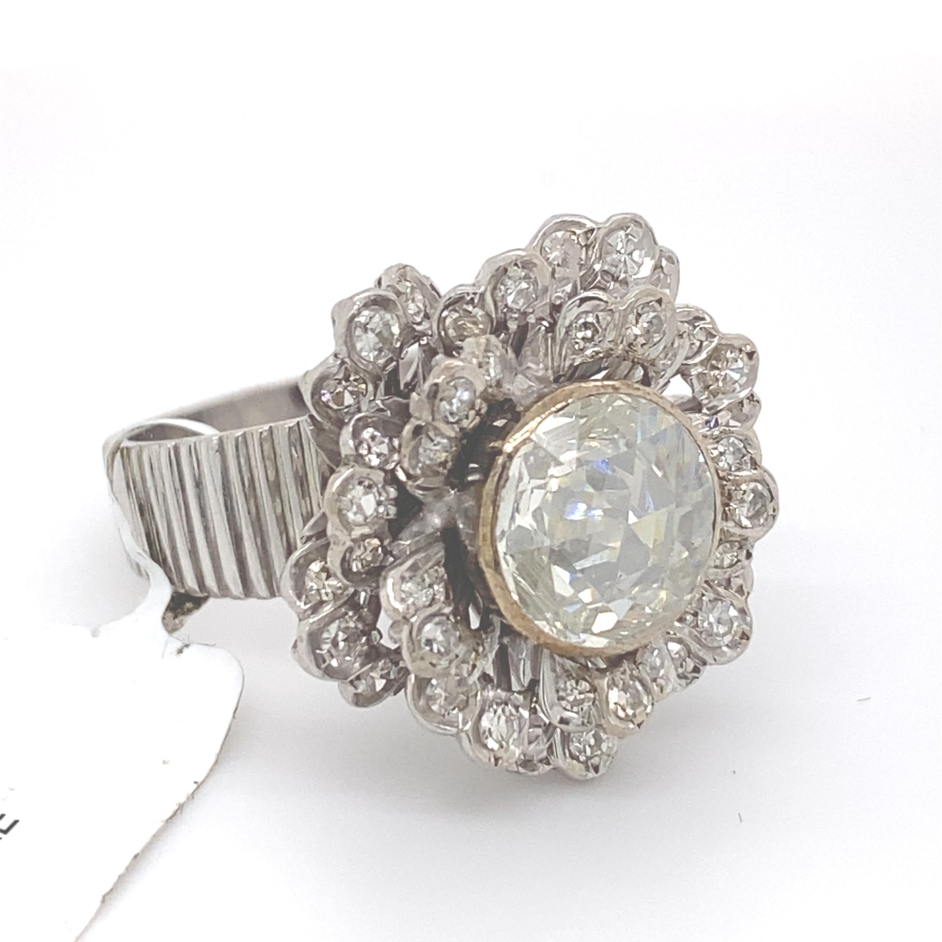 Women's Vintage Victorian Style Apx 2.75 Carat Rose Cut Diamond Ring with Halo