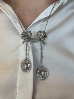 Vintage Victorian Style Apx 3.20ct Rose Cut Diamond Drop Necklace Platinum