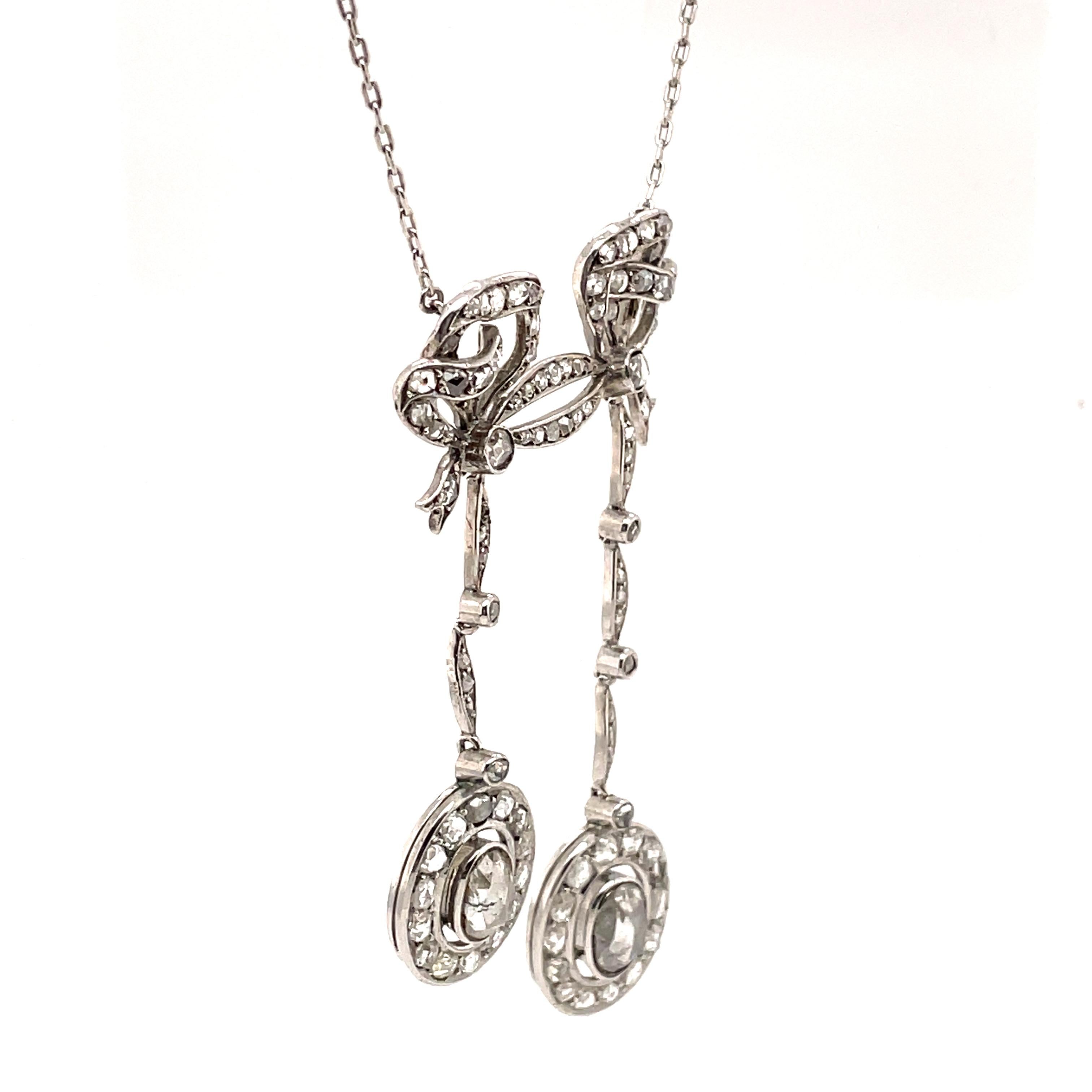 Platin-Halskette im viktorianischen Vintage-Stil mit Diamanttropfen im Rosenschliff, ca. 3,20 Karat (Viktorianisch) im Angebot
