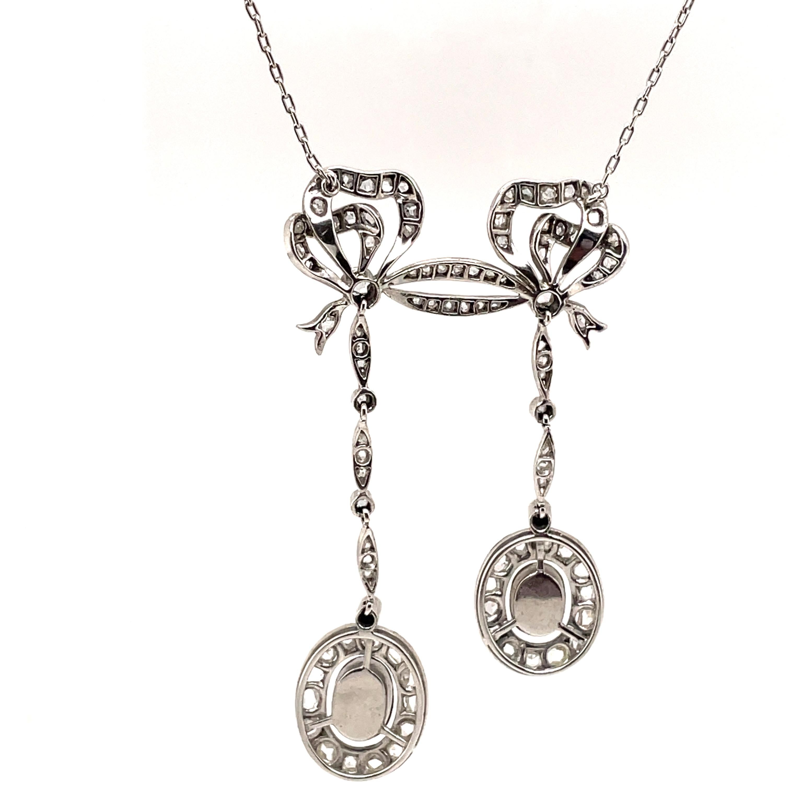 Platin-Halskette im viktorianischen Vintage-Stil mit Diamanttropfen im Rosenschliff, ca. 3,20 Karat Damen im Angebot
