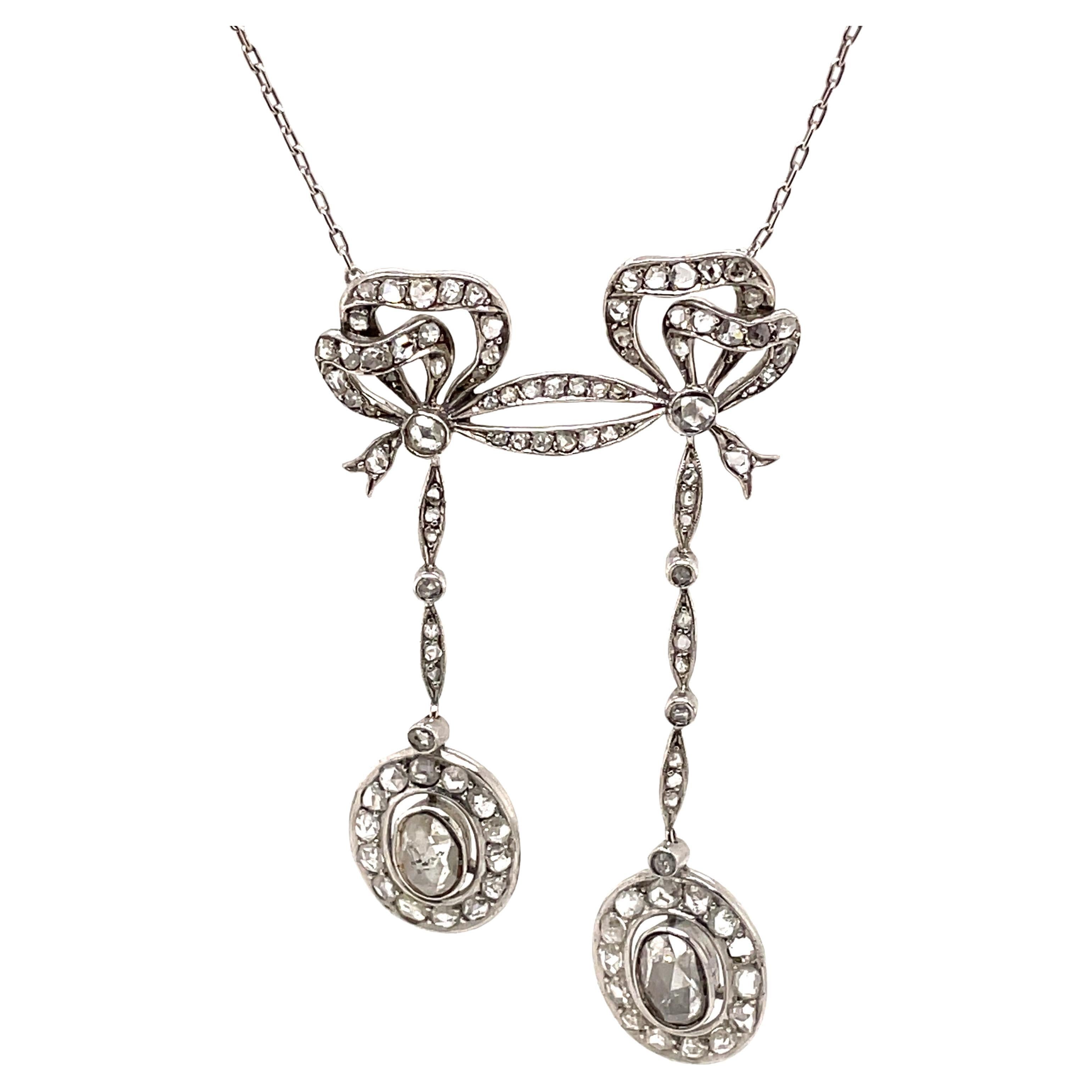 Collier goutte vintage de style victorien en platine avec diamants taille rose d'environ 3,20 carats en vente