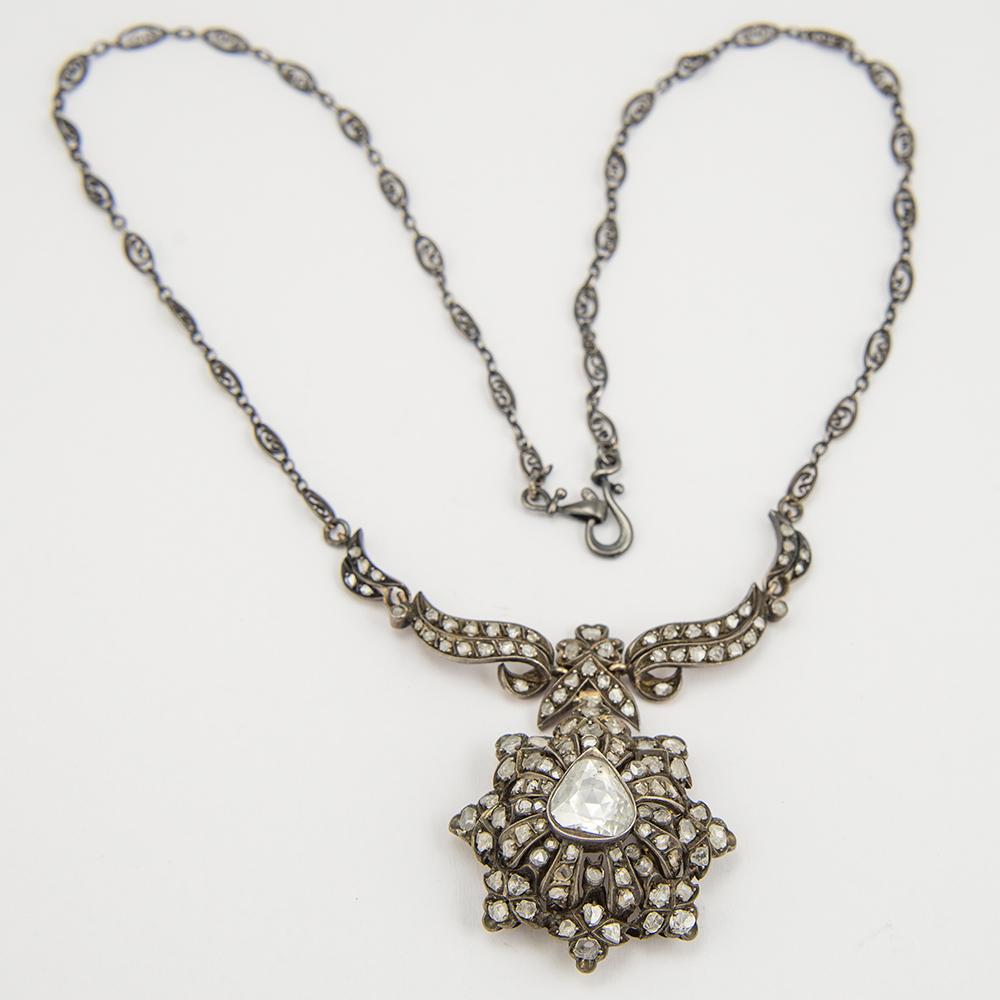 Vittoriano Collana vintage in stile vittoriano con diamanti taglio rosa da 4,30 carati circa in vendita
