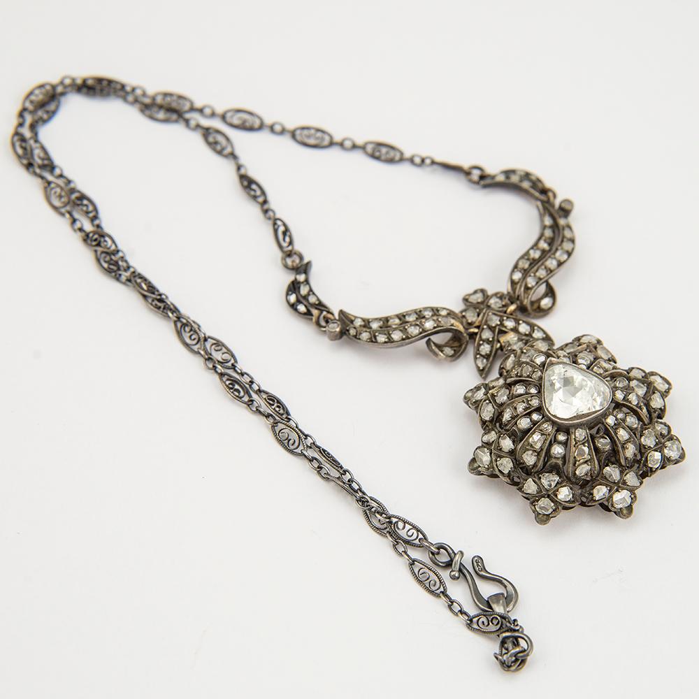 Taglio a rosa Collana vintage in stile vittoriano con diamanti taglio rosa da 4,30 carati circa in vendita
