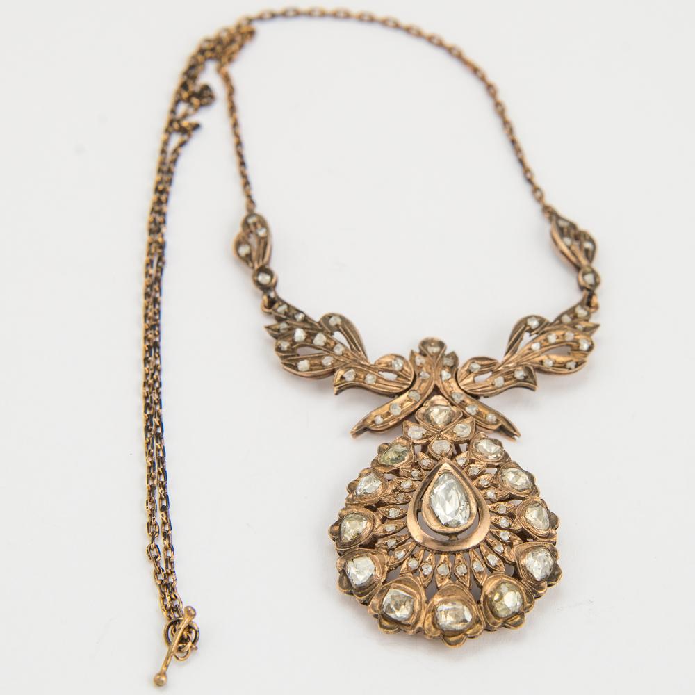 Women's Vintage Victorian Style Apx 4.85ct Rose Cut Diamond Drop Necklace For Sale