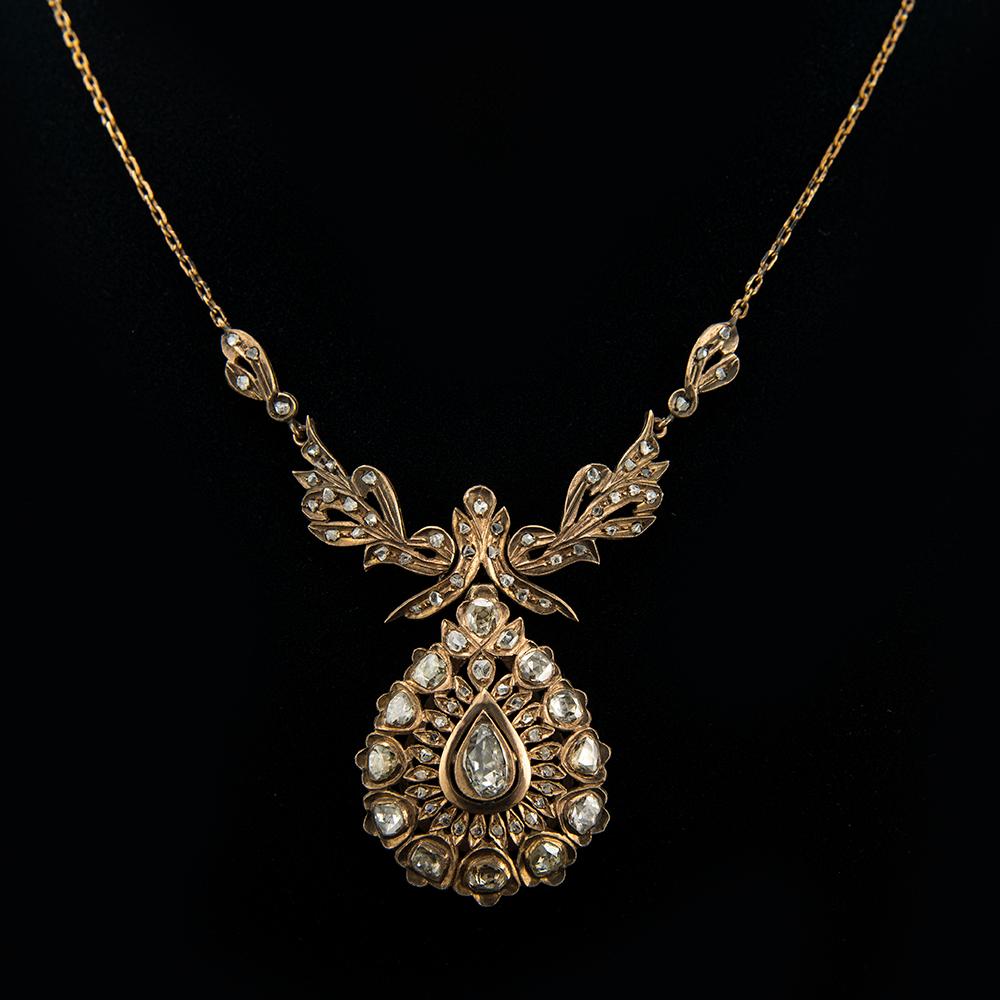 Collier goutte vintage de style victorien en diamants taille rose d'environ 4,85 carats en vente 1