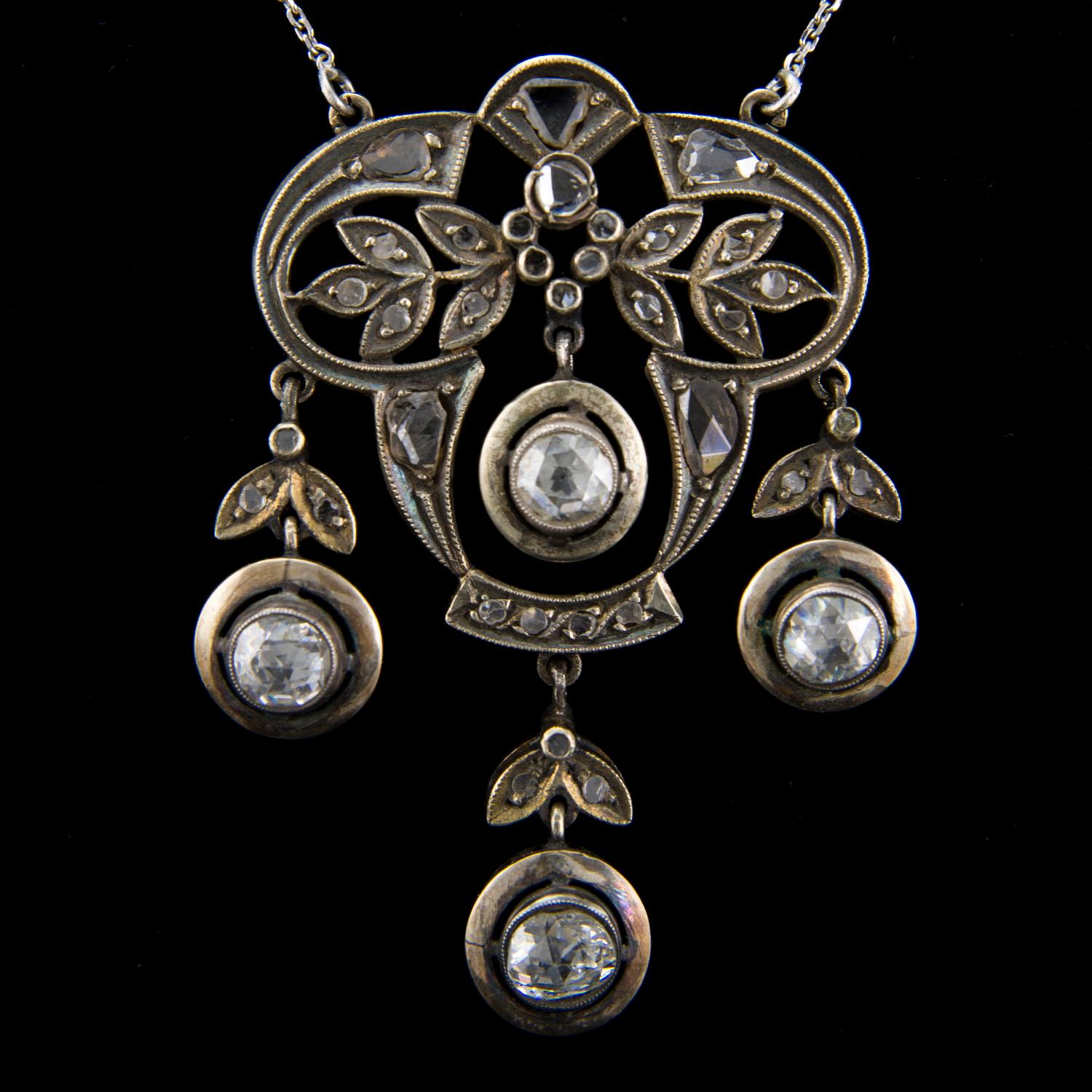 Vintage Victorian Style Apx 5.30ct Rose Cut Diamond Drop Necklace For Sale 1