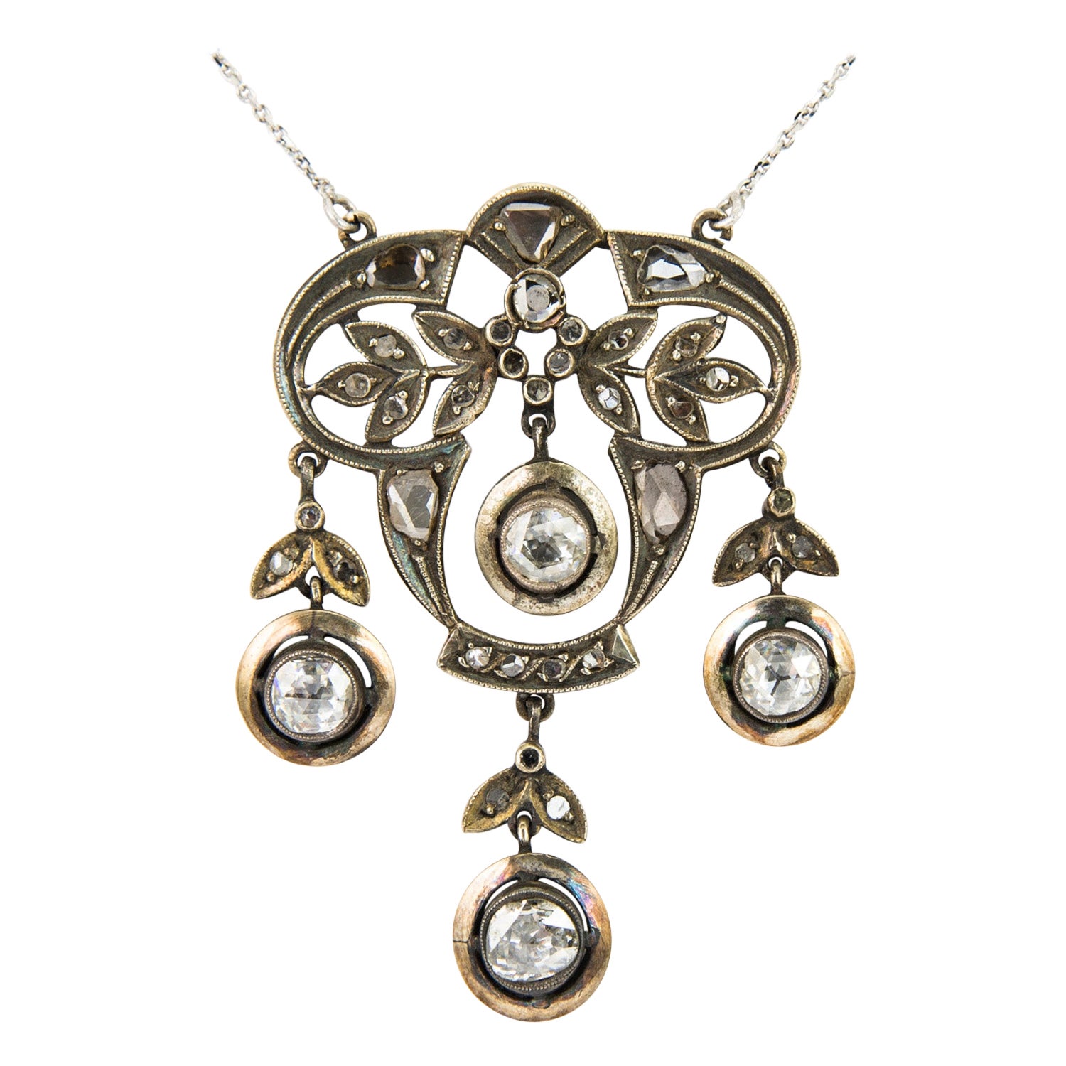 Collana vintage in stile vittoriano con diamanti taglio rosa da 5,30 carati circa