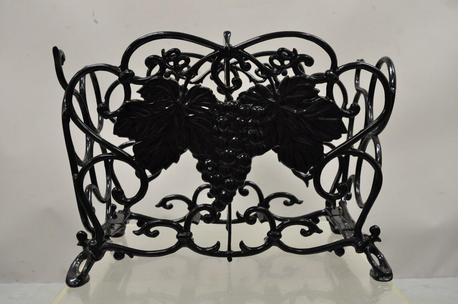 Vintage Victorian Style Black Cast Iron 6 Wine Bottle Rack Holder with Grapes For Sale 5