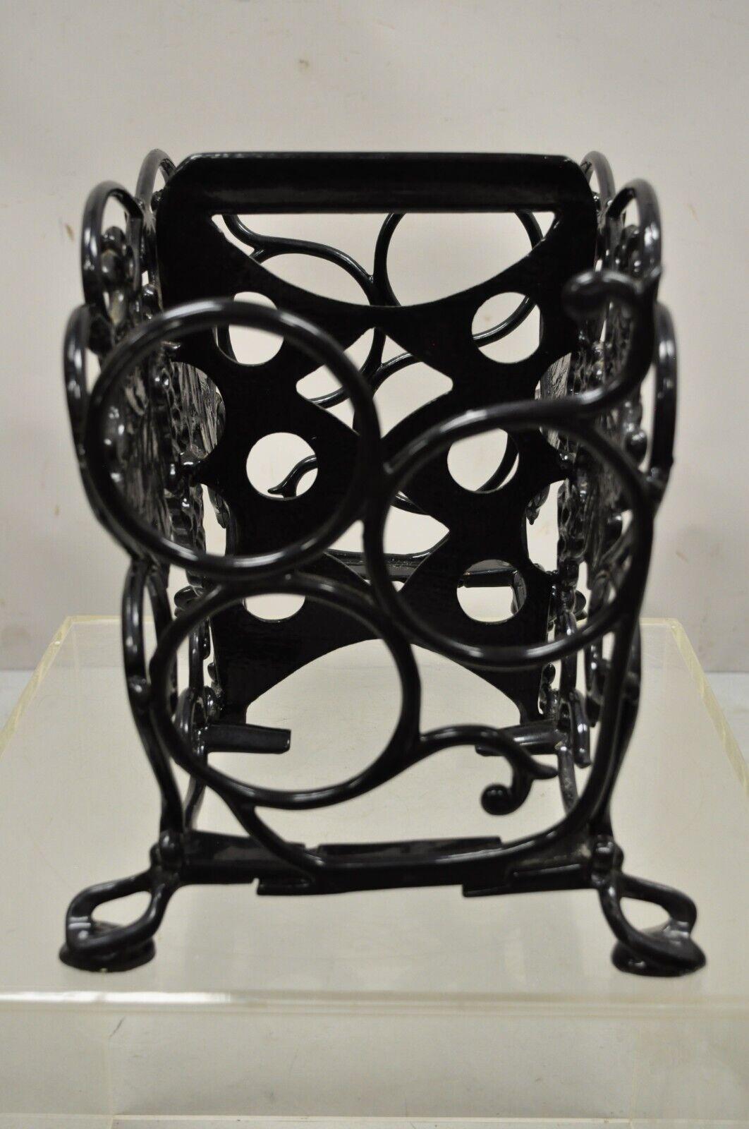 Vintage Victorian Style Black Cast Iron 6 Wine Bottle Rack Holder with Grapes In Good Condition For Sale In Philadelphia, PA