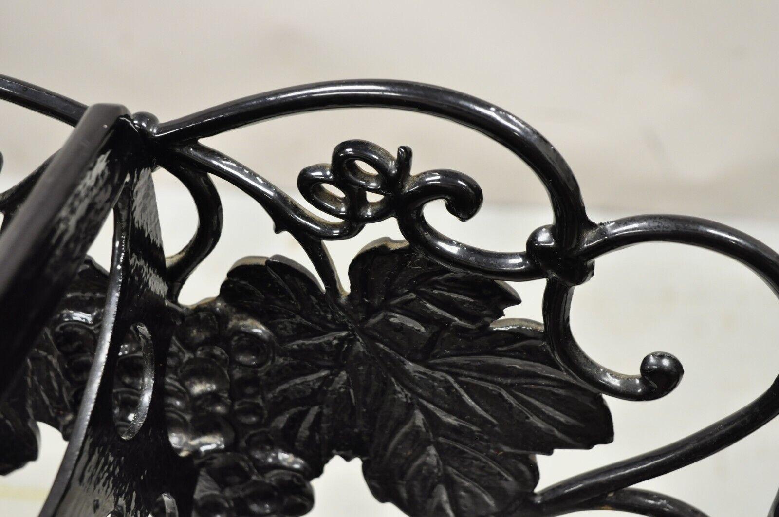 Vintage Victorian Style Black Cast Iron 6 Wine Bottle Rack Holder with Grapes For Sale 1