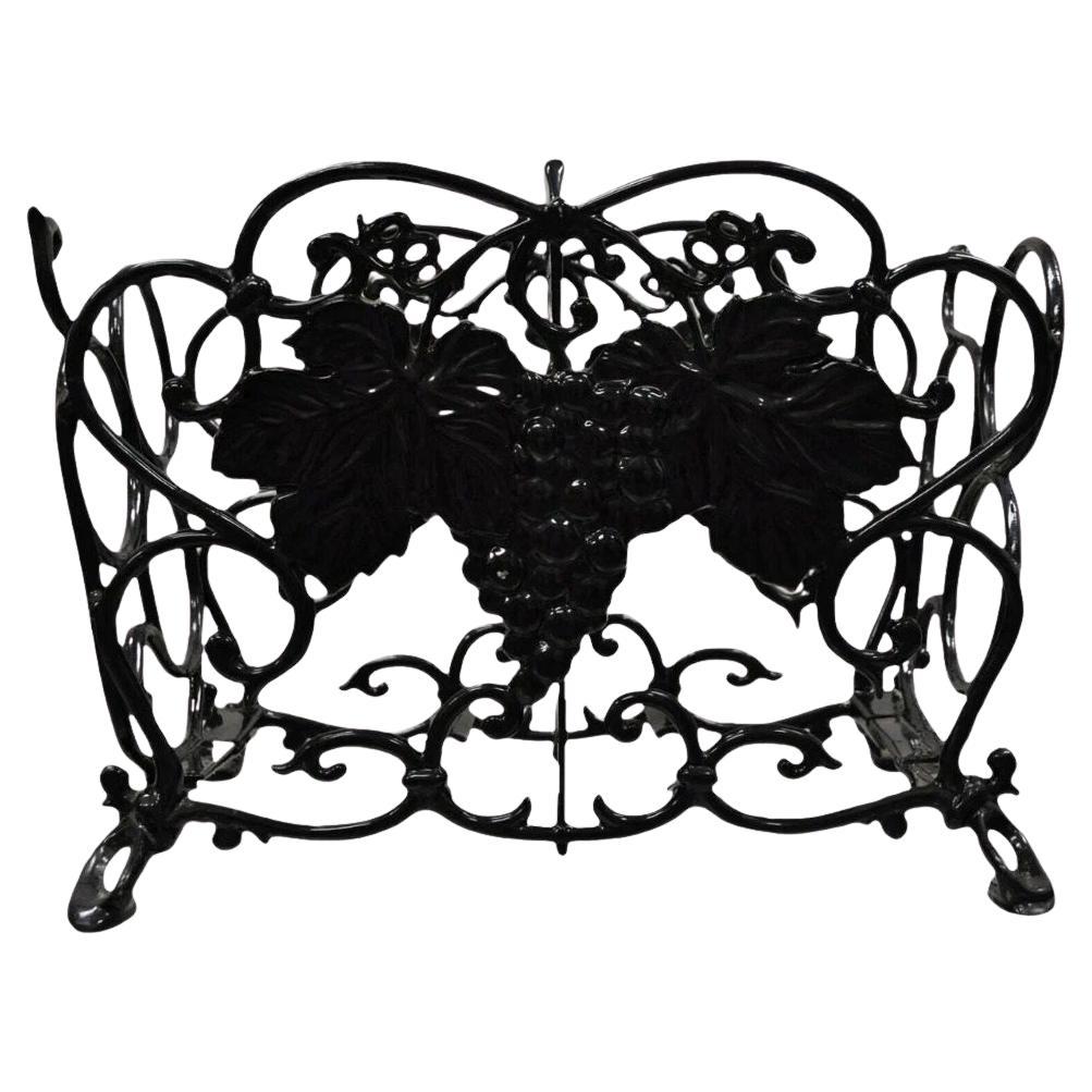 Vintage Victorian Style Black Cast Iron 6 Wine Bottle Rack Holder with Grapes For Sale