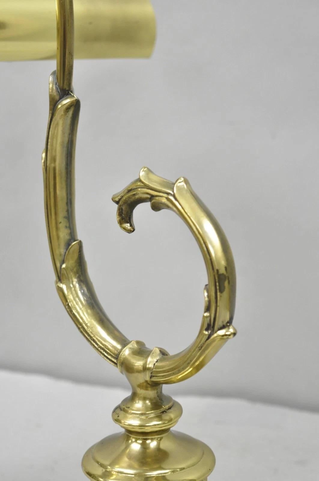 Vintage Victorian Style Brass Acanthus Scrolling Bankers Desk Table Lamp For Sale 9