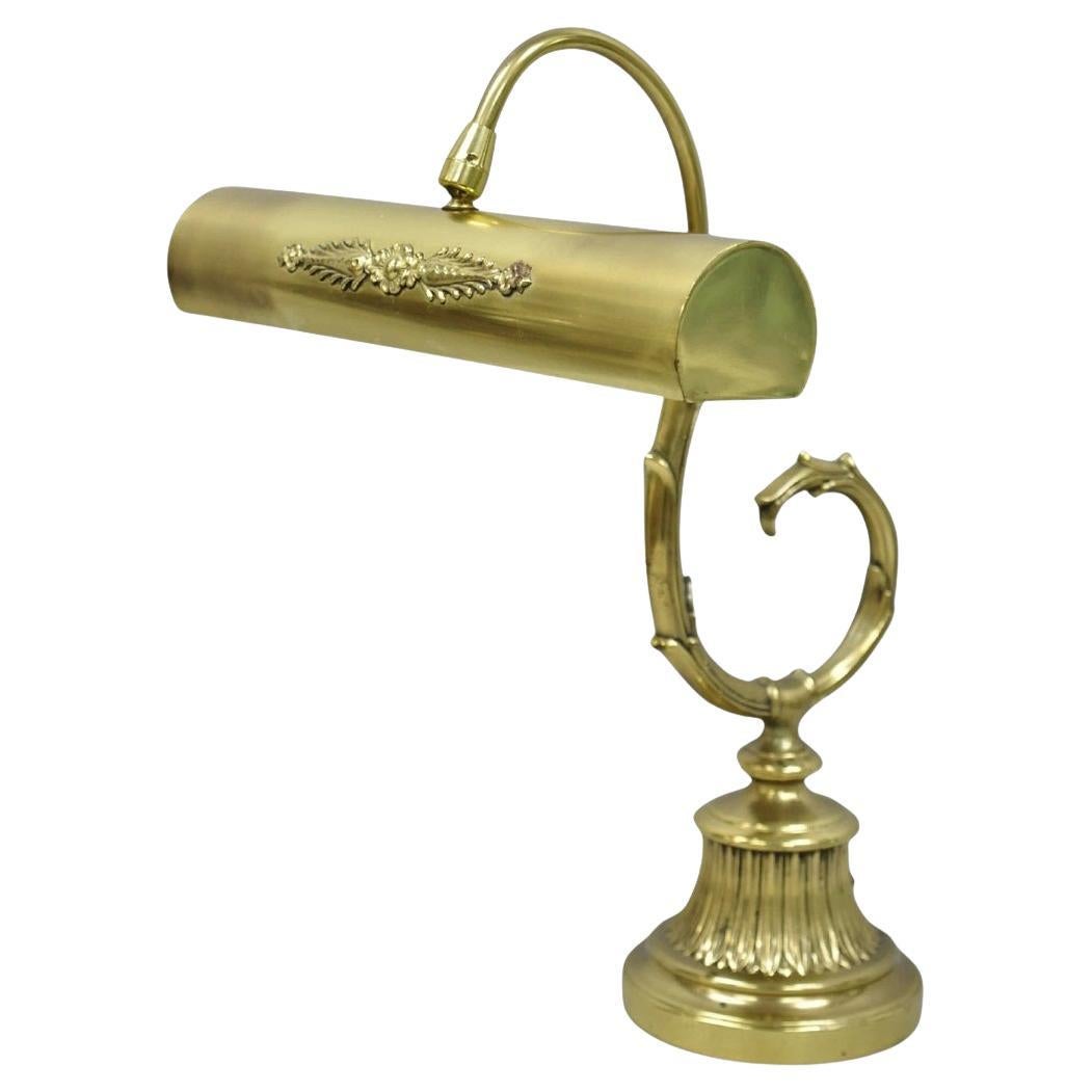 Vintage Victorian Style Brass Acanthus Scrolling Bankers Desk Table Lamp For Sale