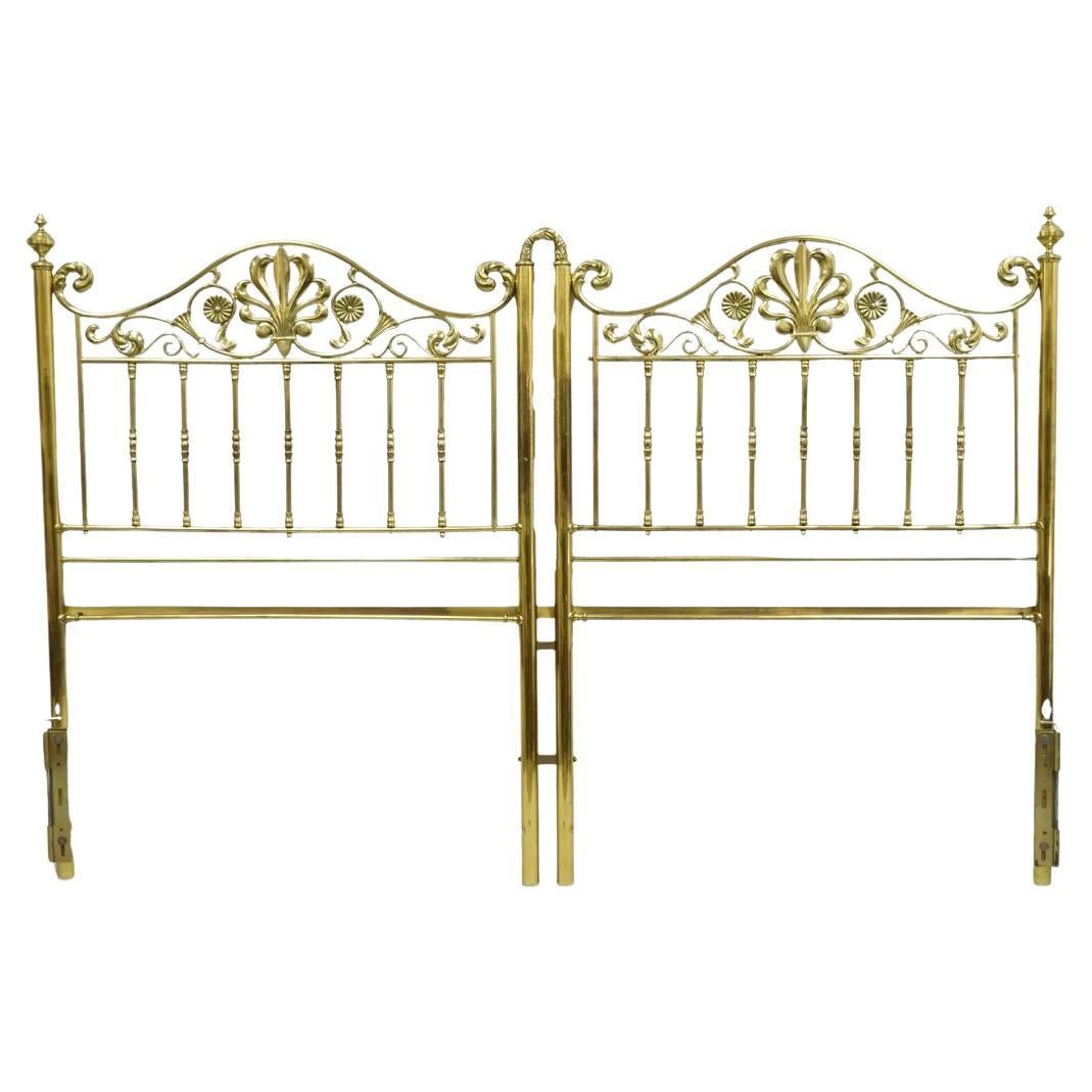Vintage Victorian Style Brass Scrolling "Shaking Hands" King Size Bed Headboard For Sale