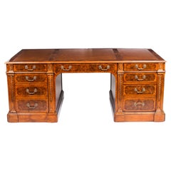 Vintage Victorian Style Burr Walnut Partners Pedestal Desk 20th Century