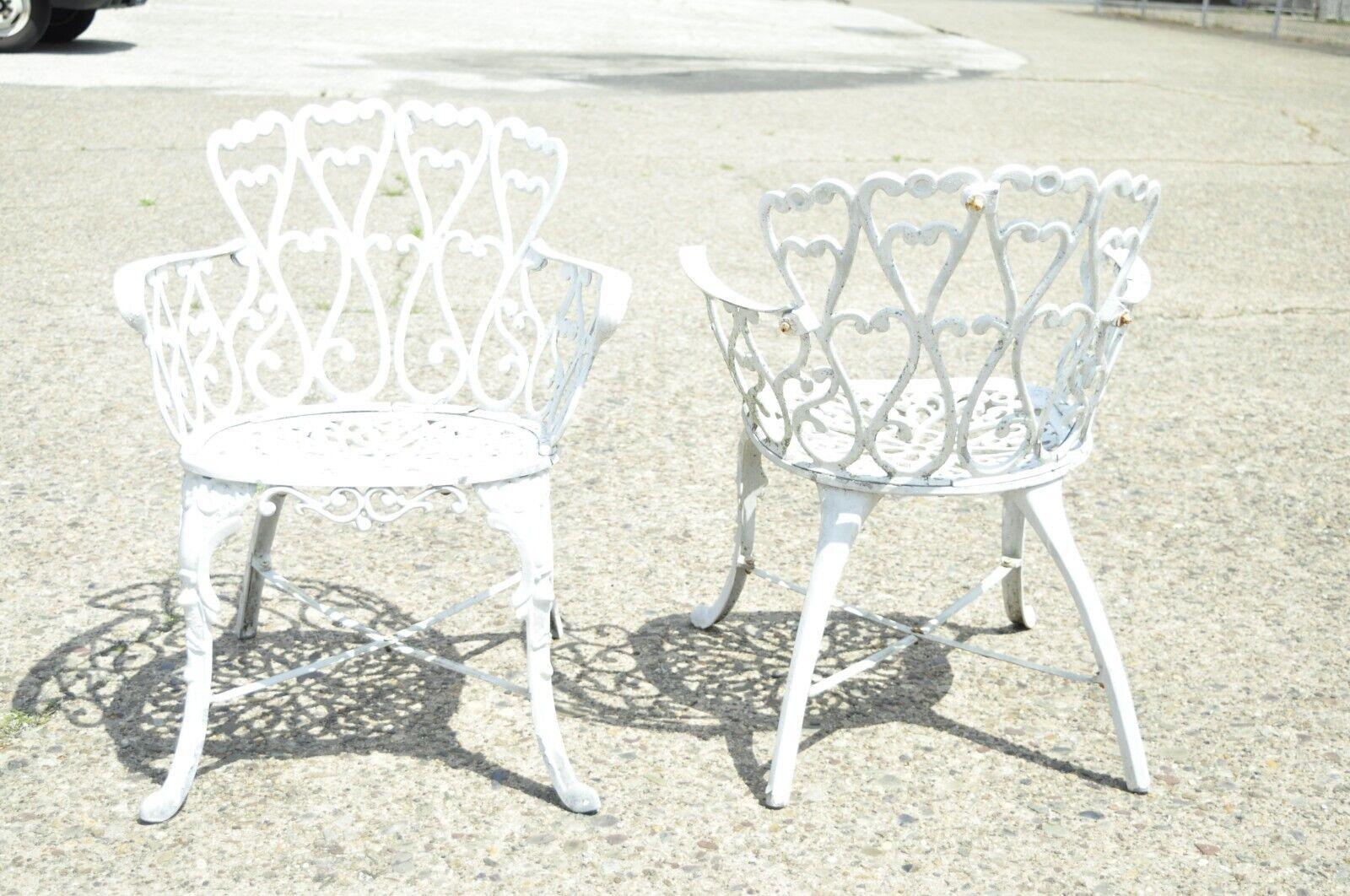 Vintage Victorian Style Cast Aluminum Heart Back Outdoor Garden Chair, a Pair 3