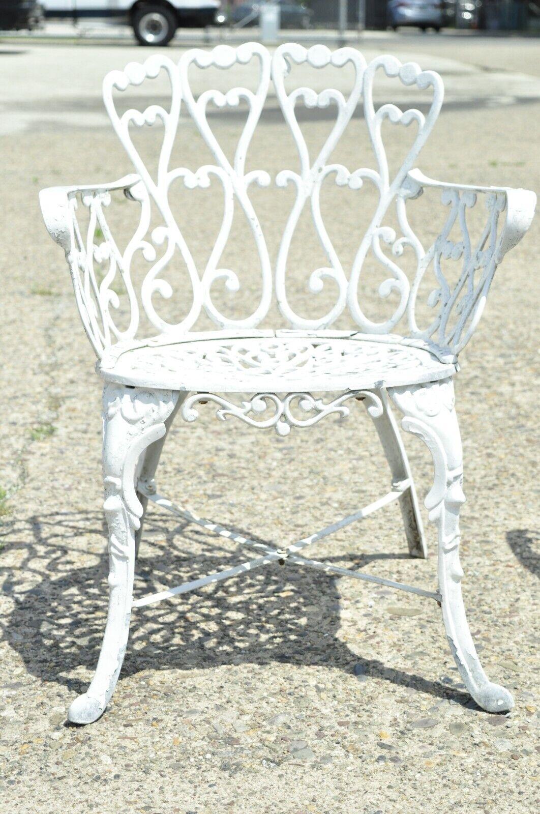 Vintage Victorian Style Cast Aluminum Heart Back Outdoor Garden Chair, a Pair 4
