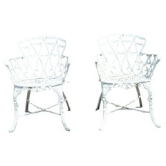 Vintage Victorian Style Cast Aluminum Heart Back Outdoor Garden Chair, a Pair