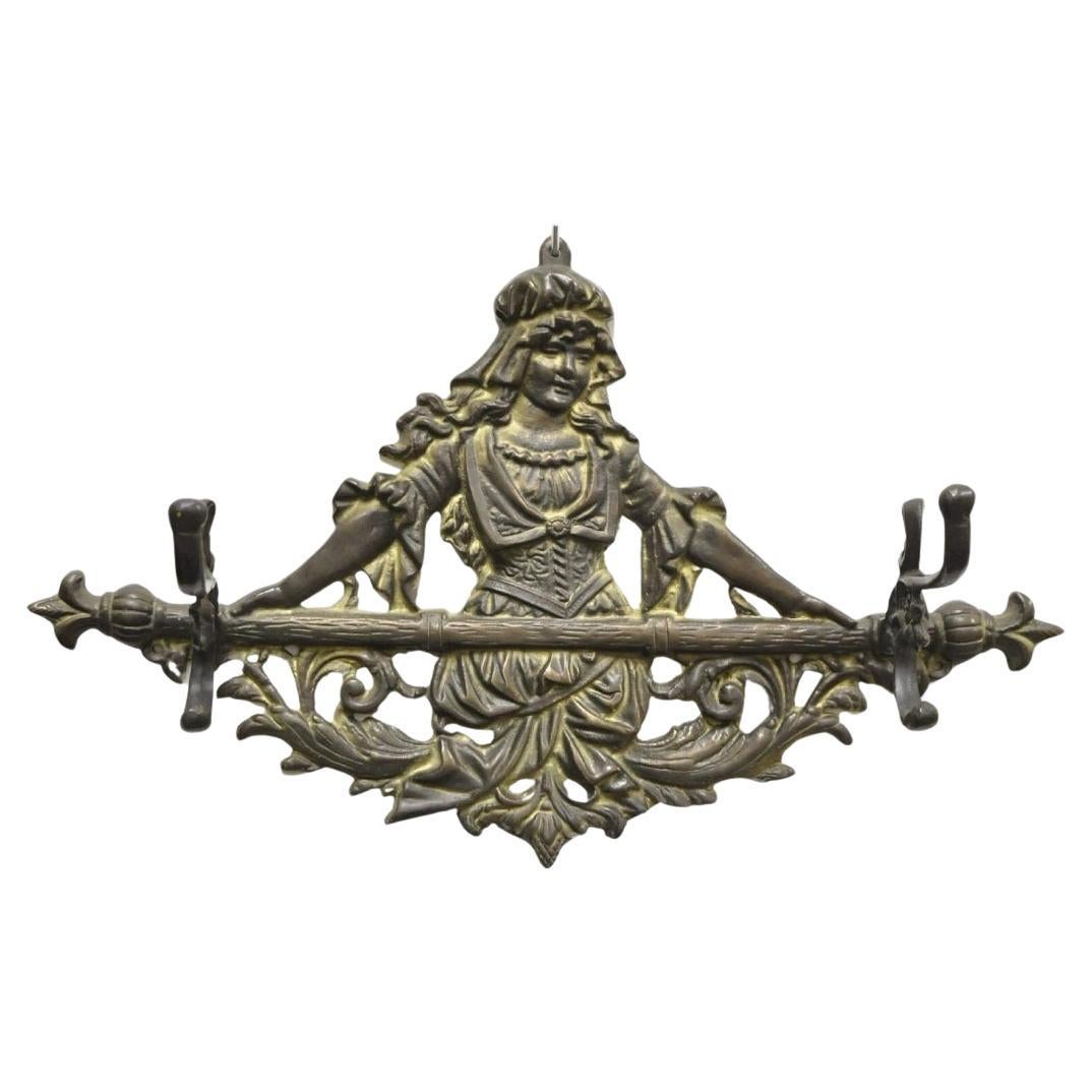 Vintage Victorian Style Cast Iron Figural Maiden Wall Coat Hat Hook