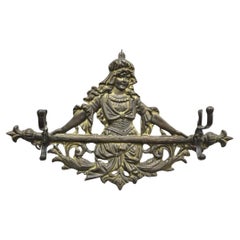 Vintage Victorian Style Cast Iron Figural Maiden Wall Coat Hat Hook